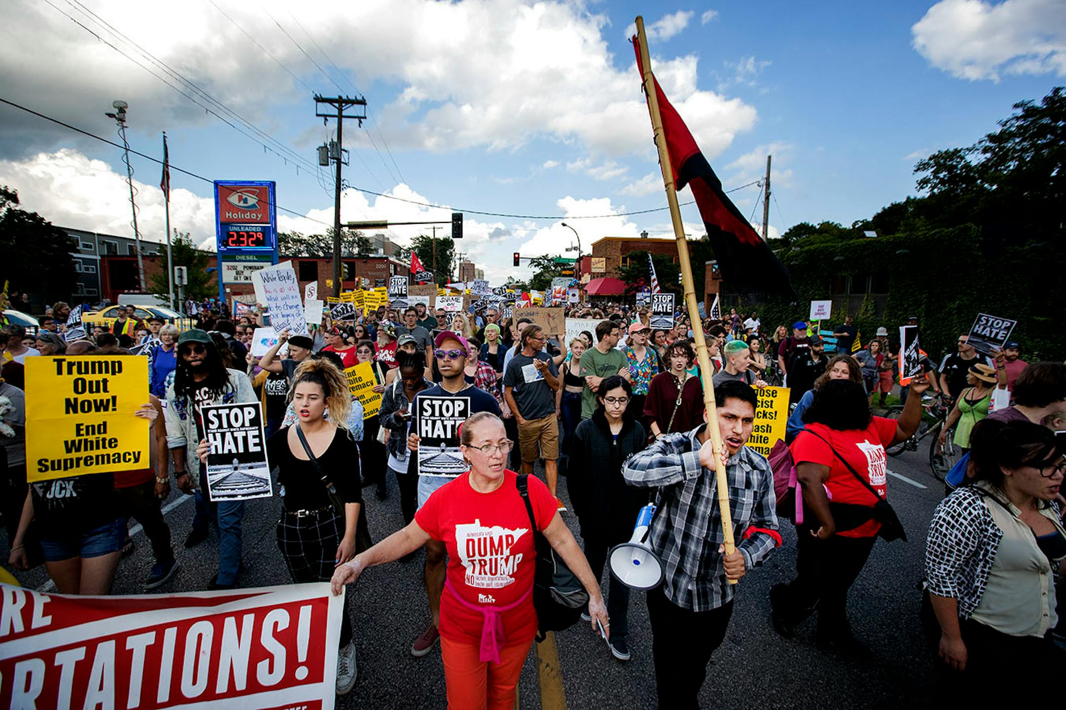 Demonstrators gathered at the Hennepin County Public Safety Facility during the Solidarity with anti-racists in Charlottesville march that ended in downtown Minneapolis on Monday.