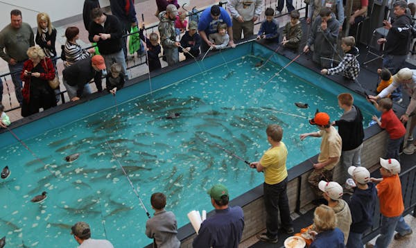 Hundreds of rainbow trout stocked the family trout pond at the Northwest Sportshow at the Minneapolis Convention Center in 2011.