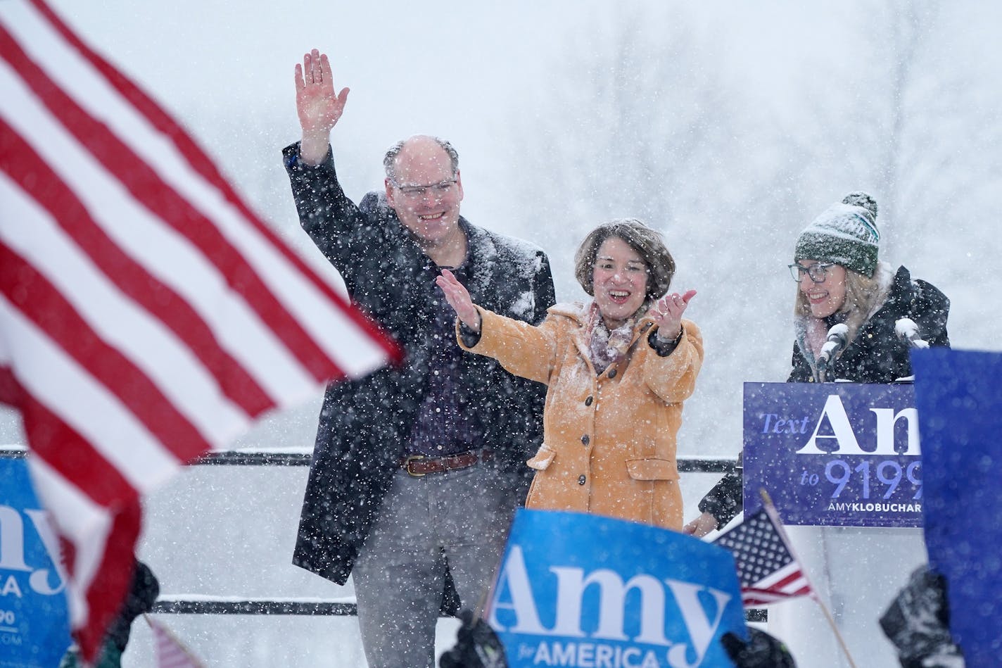 Husband John Bessler and daughter Abigail were at her side when Sen. Amy Klobuchar announced her presidential bid.