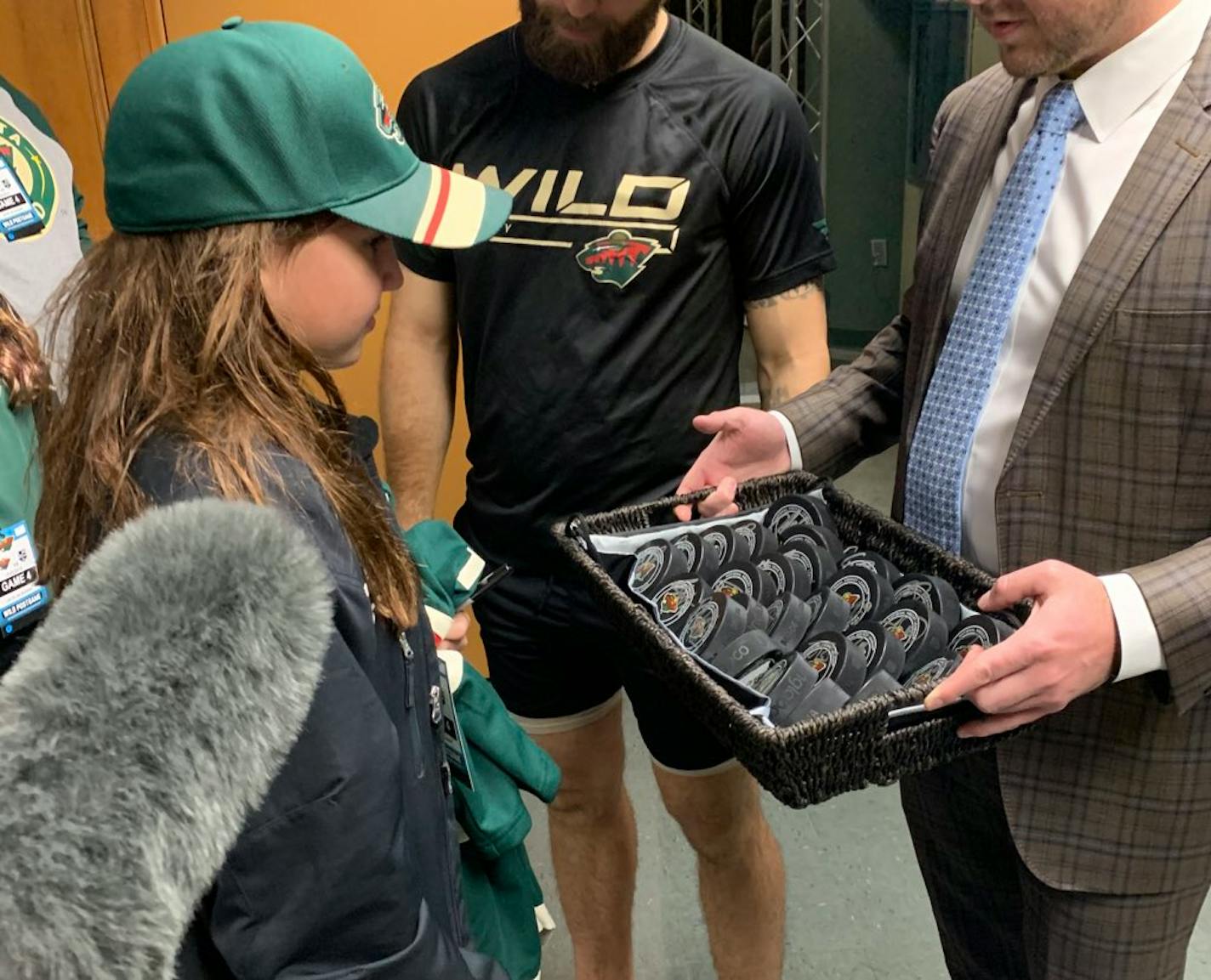 Emily Wiltzius gave away two pucks and received 26 for her kindness.