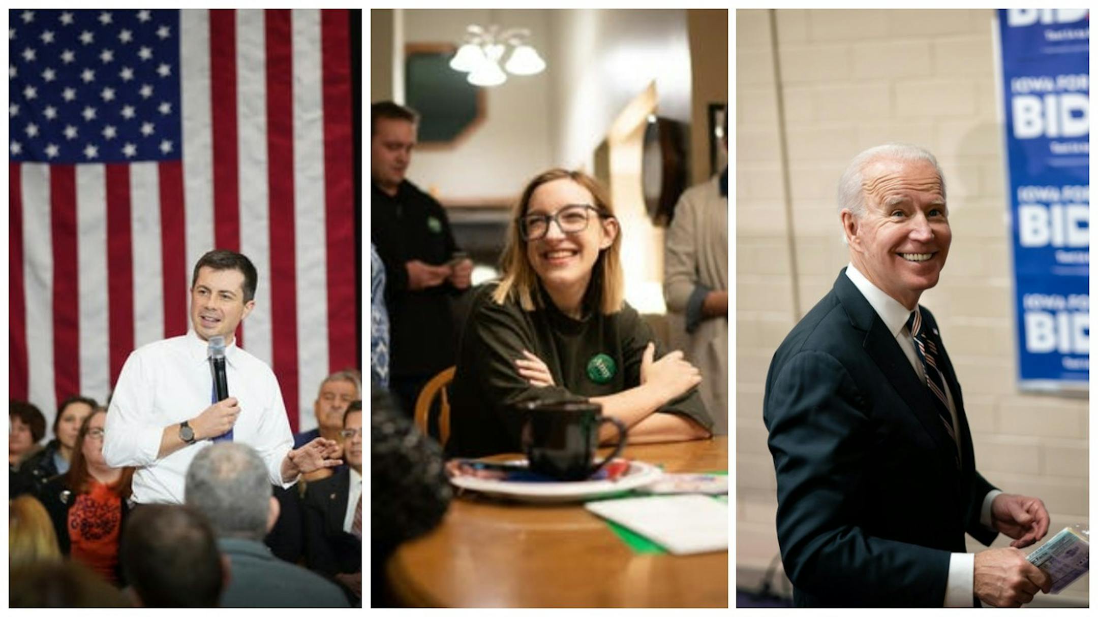 Pete Buttigieg, left, and Joe Biden,right, hit the campaign trail in Iowa. With her mother in Washington for President Trump's impeachment trial, Abigail Bessler stood in for Sen. Amy Klobuchar.