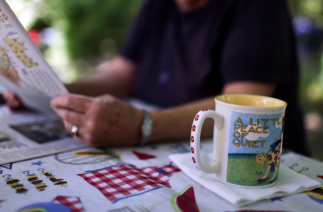 A retiree enjoyed some coffee at a campsite in Marine on St. Croix in 2013.
