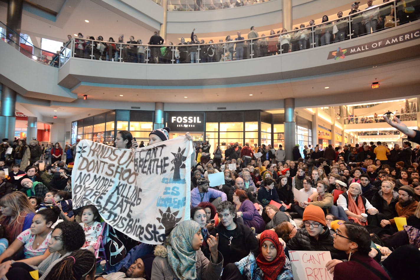 Protesters were at the Mall of America in December as part of the national Black Lives Matter movement. Trespassing charges have been dismissed, but other charges remain for some arrested protesters.