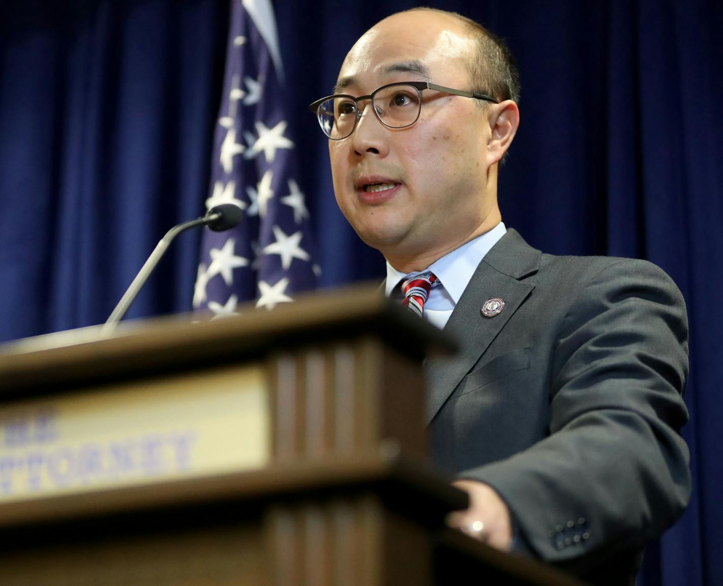 Ramsey County attorney John Choi announced that officer Jeronimo Yanez will face three charges for killing Philando Castile on July 6. "No reasonable officer would have used deadly force under these circumstances, " Choi said during a press conference Wednesday, Nov. 16, 2016, at the Ramsey County attorney general's office in St. Paul, MN. Standing next to Choi was Don Lewis, special prosecutor in the case.] (DAVID JOLES/STARTRIBUNE)djoles@startribune.com Ramsey County attorney John Choi announc