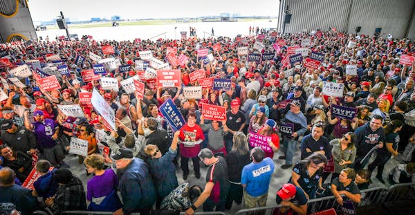 Crowds filled the Sun Country hangar at Minneapolis-St. Paul airport waiting for Donald Trump's arrival for a campaign stop Nov. 6.