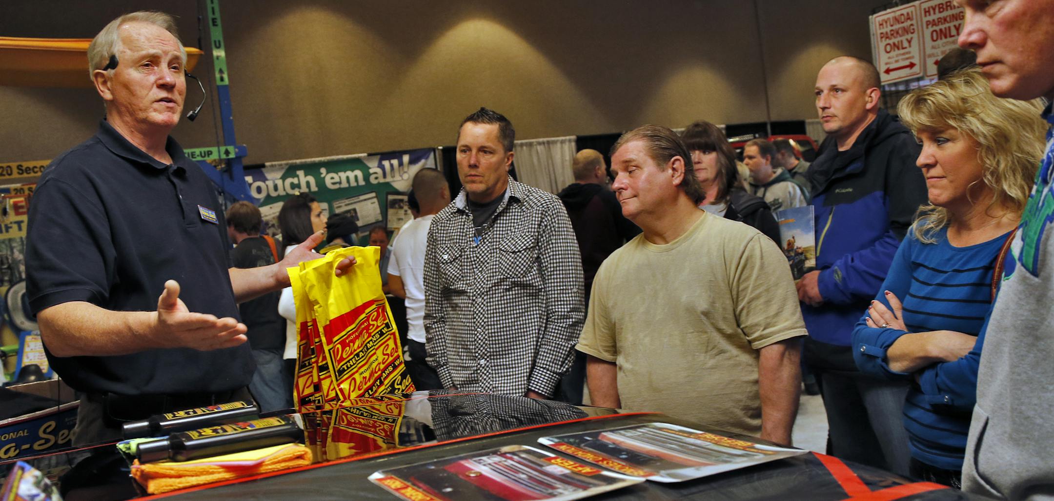 Bruce Matula made his sales pitch for automobile cleaning and finishing products at the Minneapolis Auto Show in downtown Minneapolis. ] (MARLIN LEVISON/STARTRIBUNE(mlevison@startribune.com)