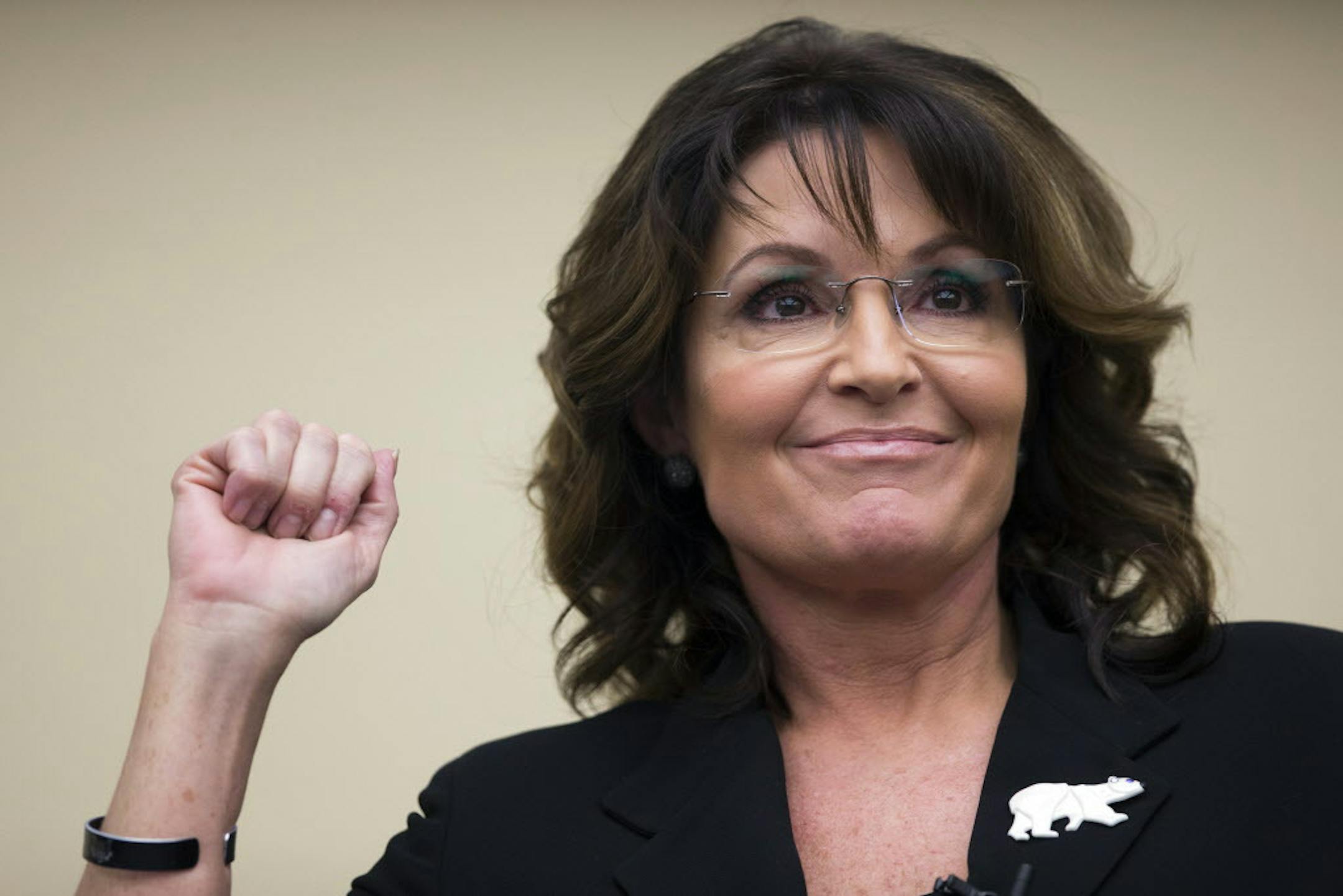 Sarah Palin speaks during a panel discussion before a preview of the film "Climate Hustle" on Capitol Hill, on Thursday, April 14, 2016, in Washington.