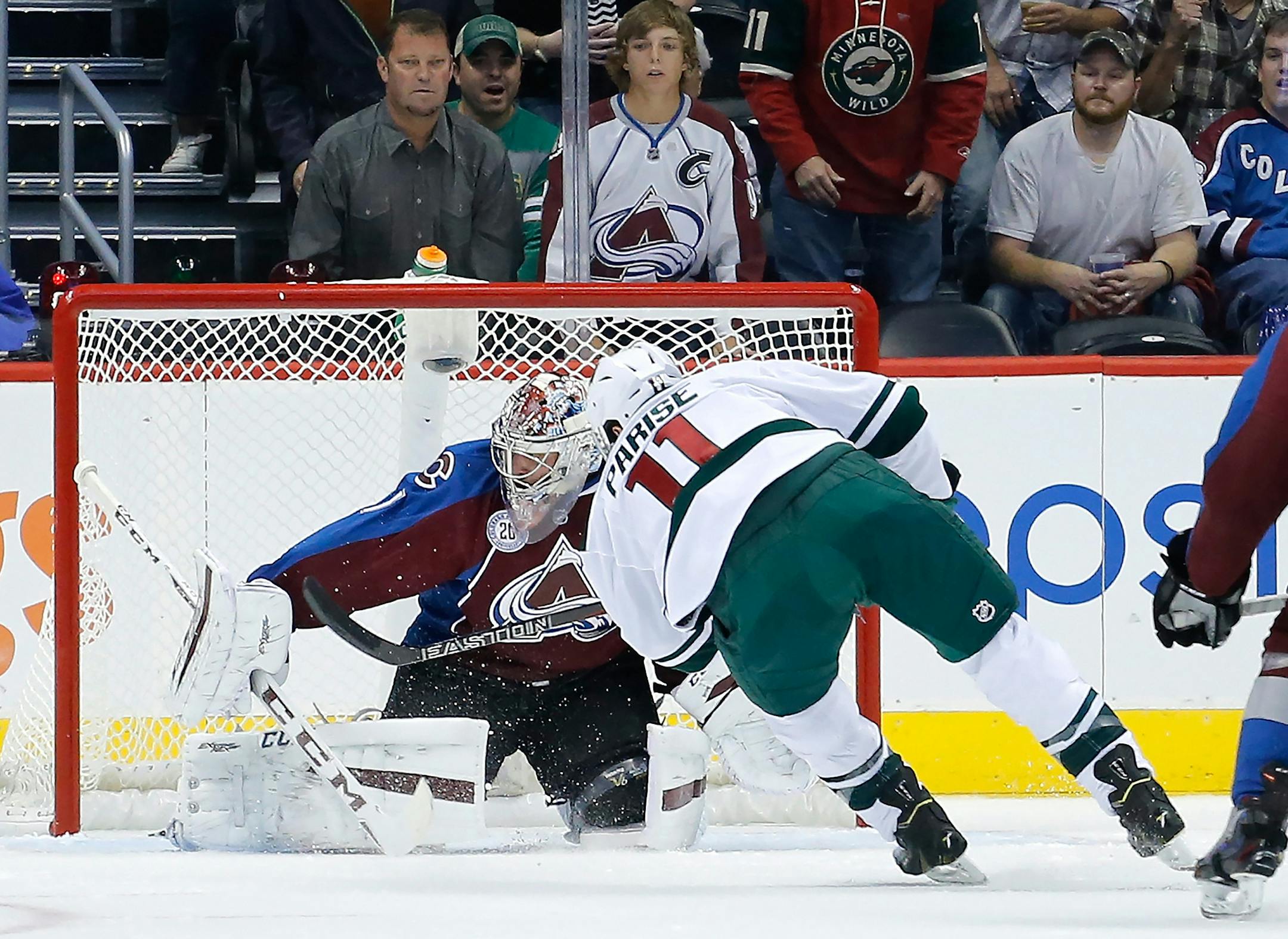 Zach Parise&#x2019;s breakaway shot on Colorado goalie Semyon Varlamov clanked off the goalpost during the first period, but he eventually found the back of the net three times.