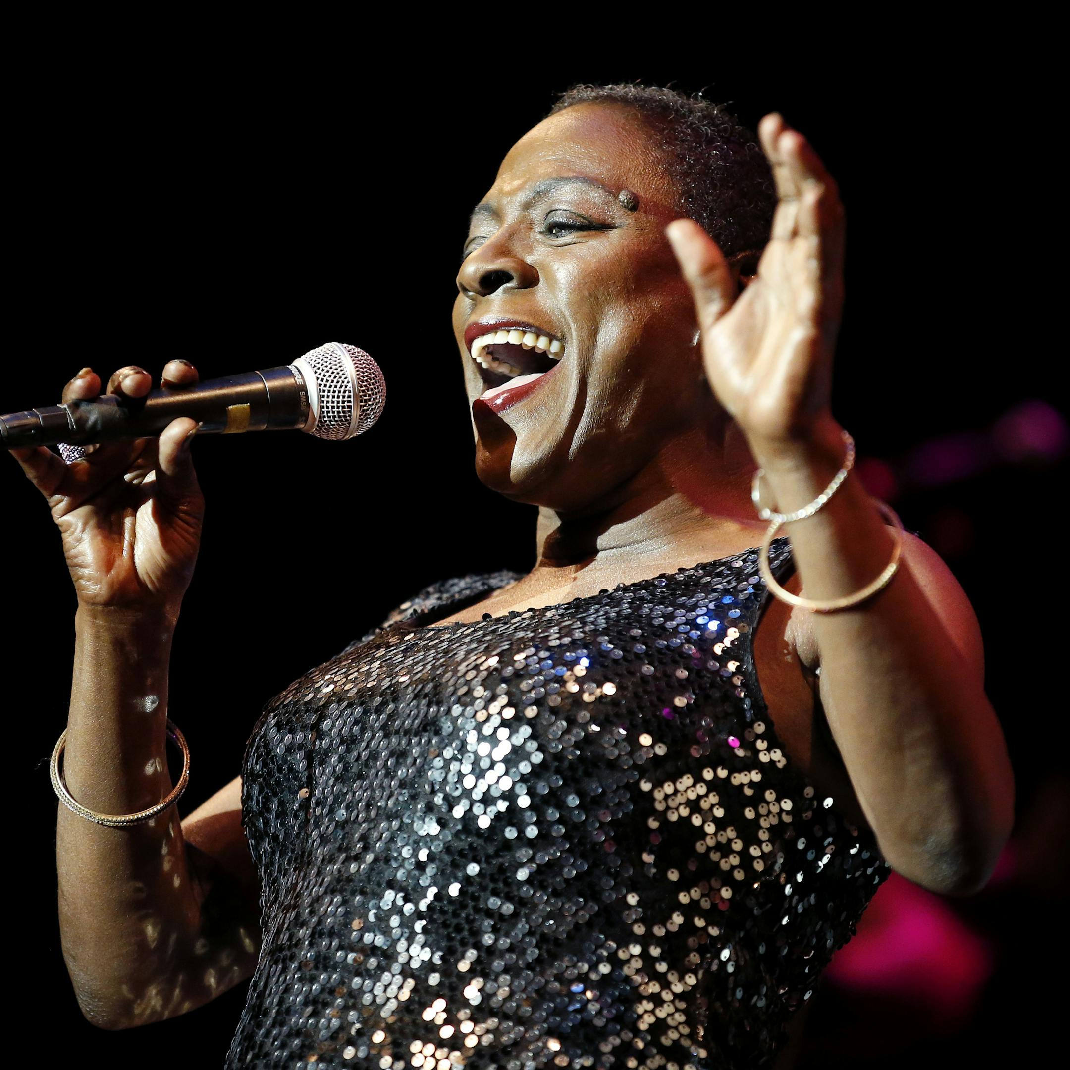 Sharon Jones and the Dap-Kings performed at the State Theatre on Wednesday night in Minneapolis, Minn. ] CARLOS GONZALEZ cgonzalez@startribune.com - April 9, 2014, Minneapolis, Minn., State Theatre, Sharon Jones and the Dap-Kings, opening act - Paul Cebar - Concert