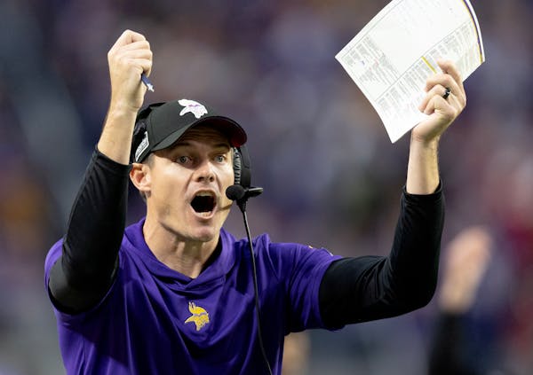 Vikings head coach Kevin O’Connell reacted after a flag was called off on what was initially a pass interference call on the Chiefs in the fourth qu
