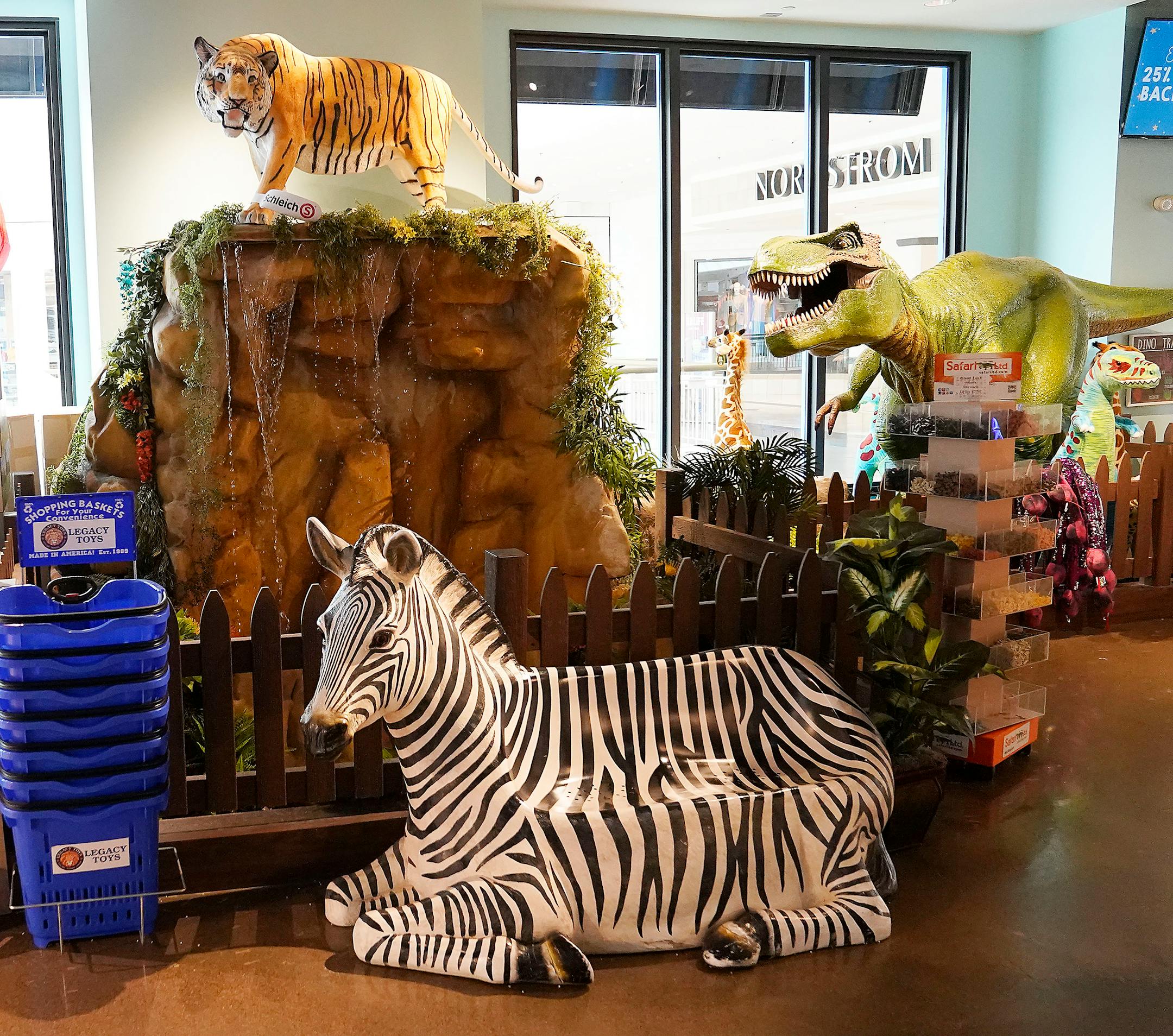 Animal statues inside Legacy Toys.