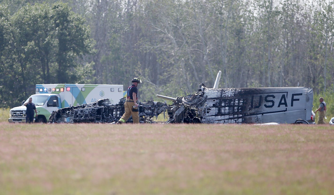 A vintage military airplane crashed and explosed Thursday, Aug. 23, 2018, at the Anoka County Airport in Blaine, MN.] DAVID JOLES &#xef; david.joles@startribune.com A vintage military airplane crashed