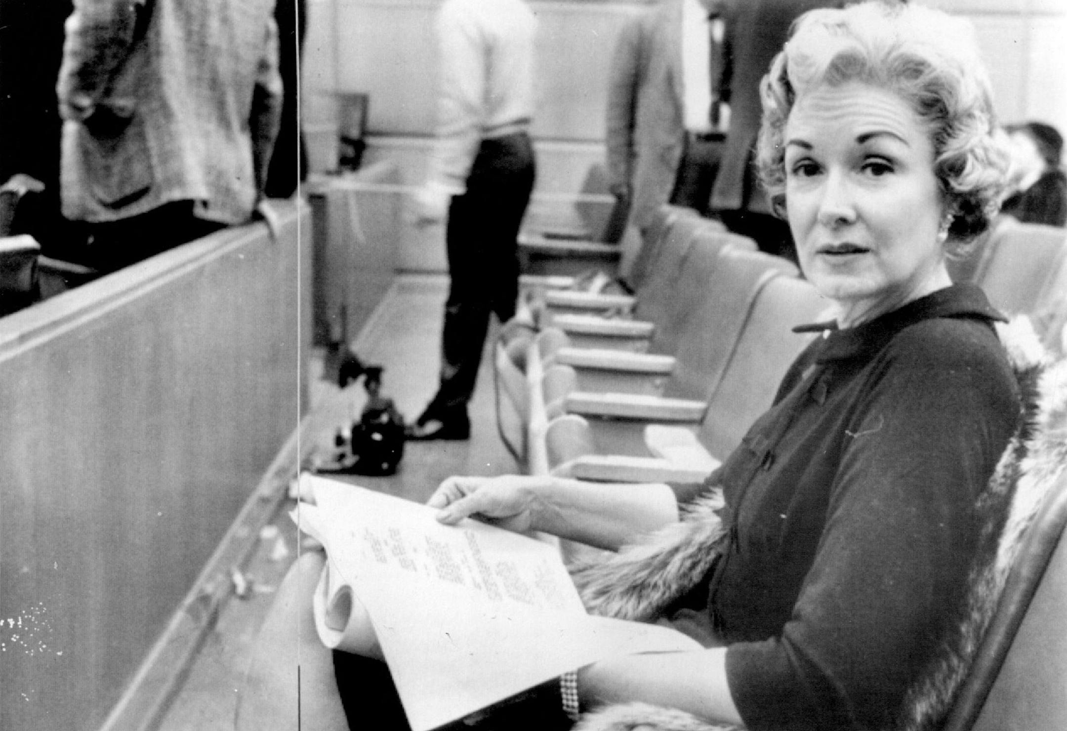 January 20, 1960 Gail Patrick Jackson, former movie actress and currently the Executive Producer of the "Perry Mason" television show, reads the Finch-Tregoff trial transcript during a recess. The former actress is a frequent visitor at the murder trial of Dr. Bernard Finch and his red-haired mistress, Carole Tregoff. March 11, 1960 June 9, 1960 July 1, 1960 UPI Telephoto; Minneapolis Star Tribune