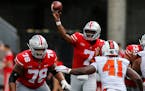 Ohio State's Dwayne Haskins Jr. is second among Division I quarterbacks in touchdowns (16) and completion percentage (75.7), third in quarterback rati
