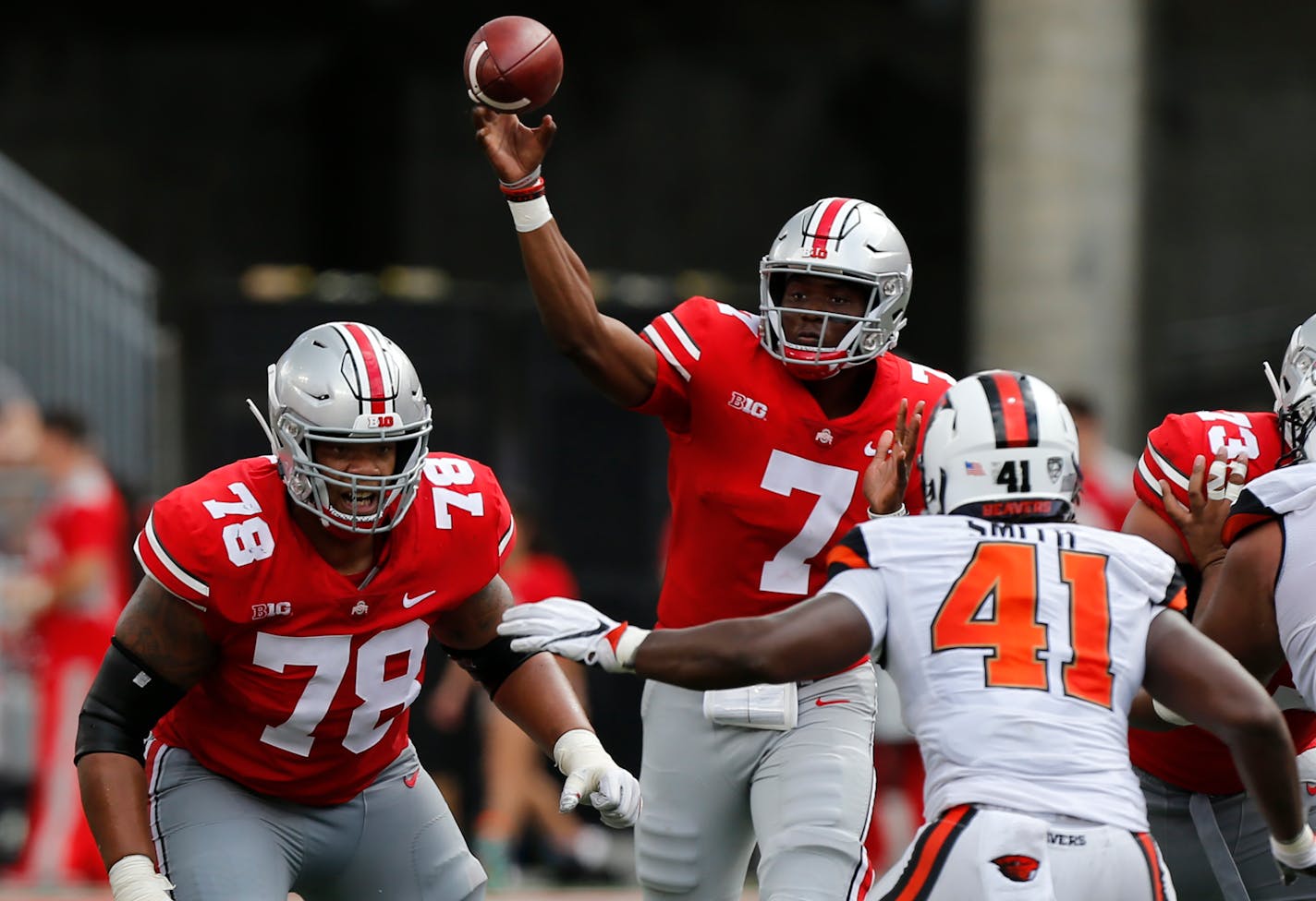 Ohio State's Dwayne Haskins Jr. is second among Division I quarterbacks in touchdowns (16) and completion percentage (75.7), third in quarterback rating (207) and is in the top 10 in passing yards and yards per attempt.