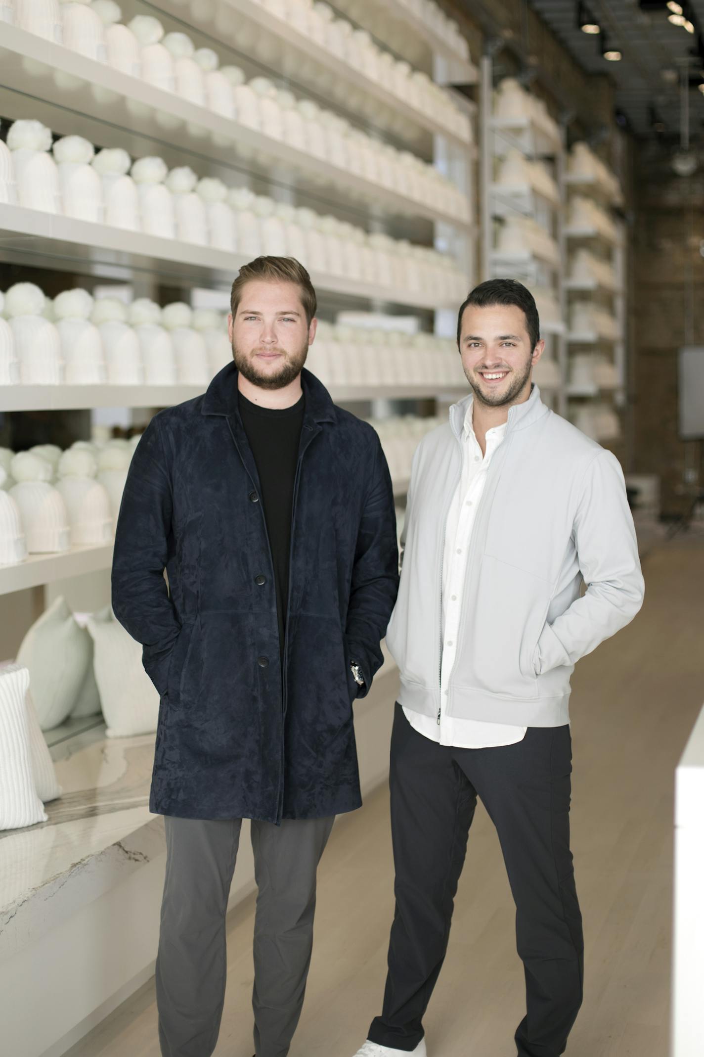 Love Your Melon co-founders Zachary Quinn (left) and Brian Keller at the apparel brand's North Loop studio.