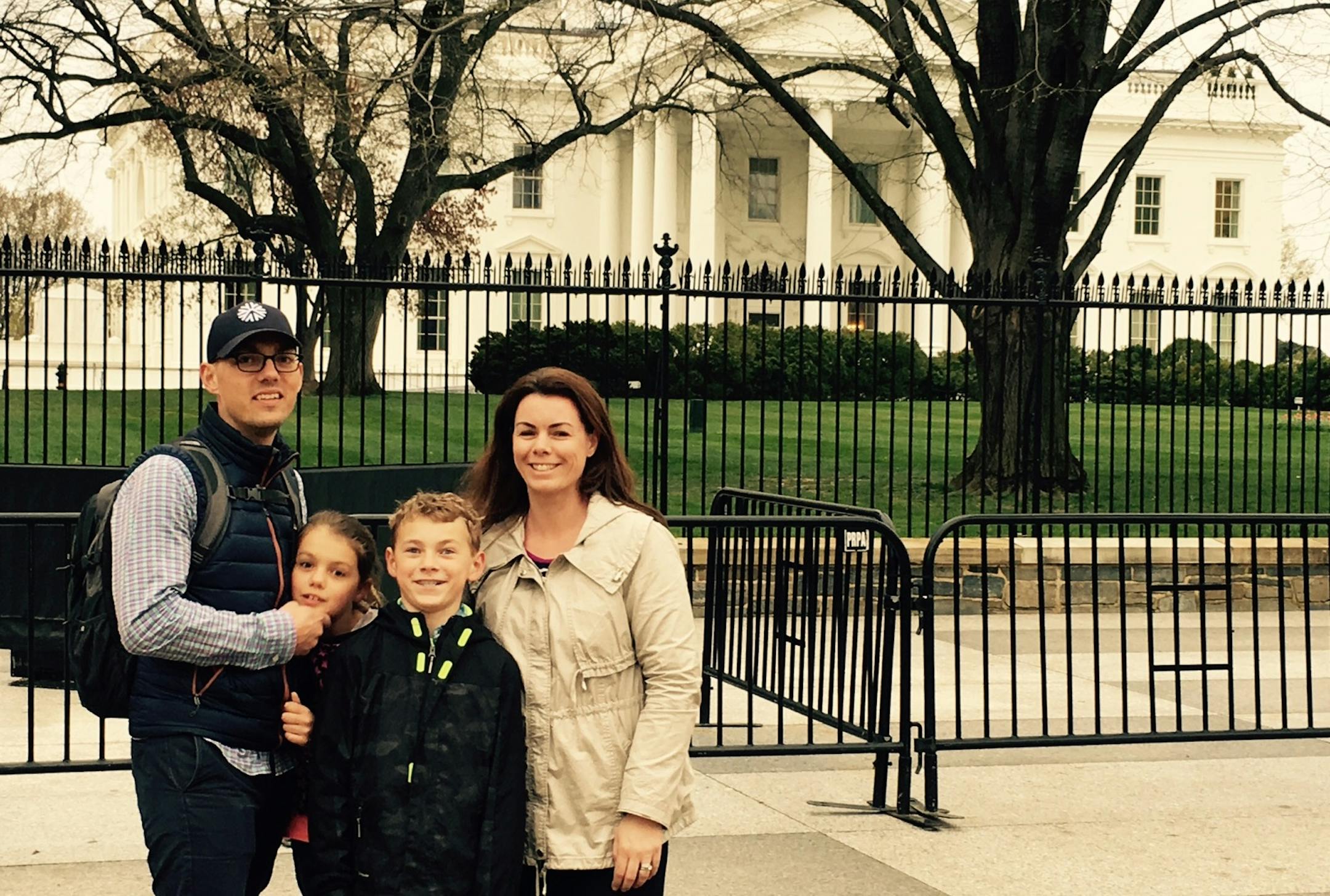 Parents Kai and Amy Gudmestad of Minneapolis had a more peaceful time showing their kids, Eli and Lucy, the White House in Washington, D.C., than when they arrived at the U.S. Capitol for their tour Monday.