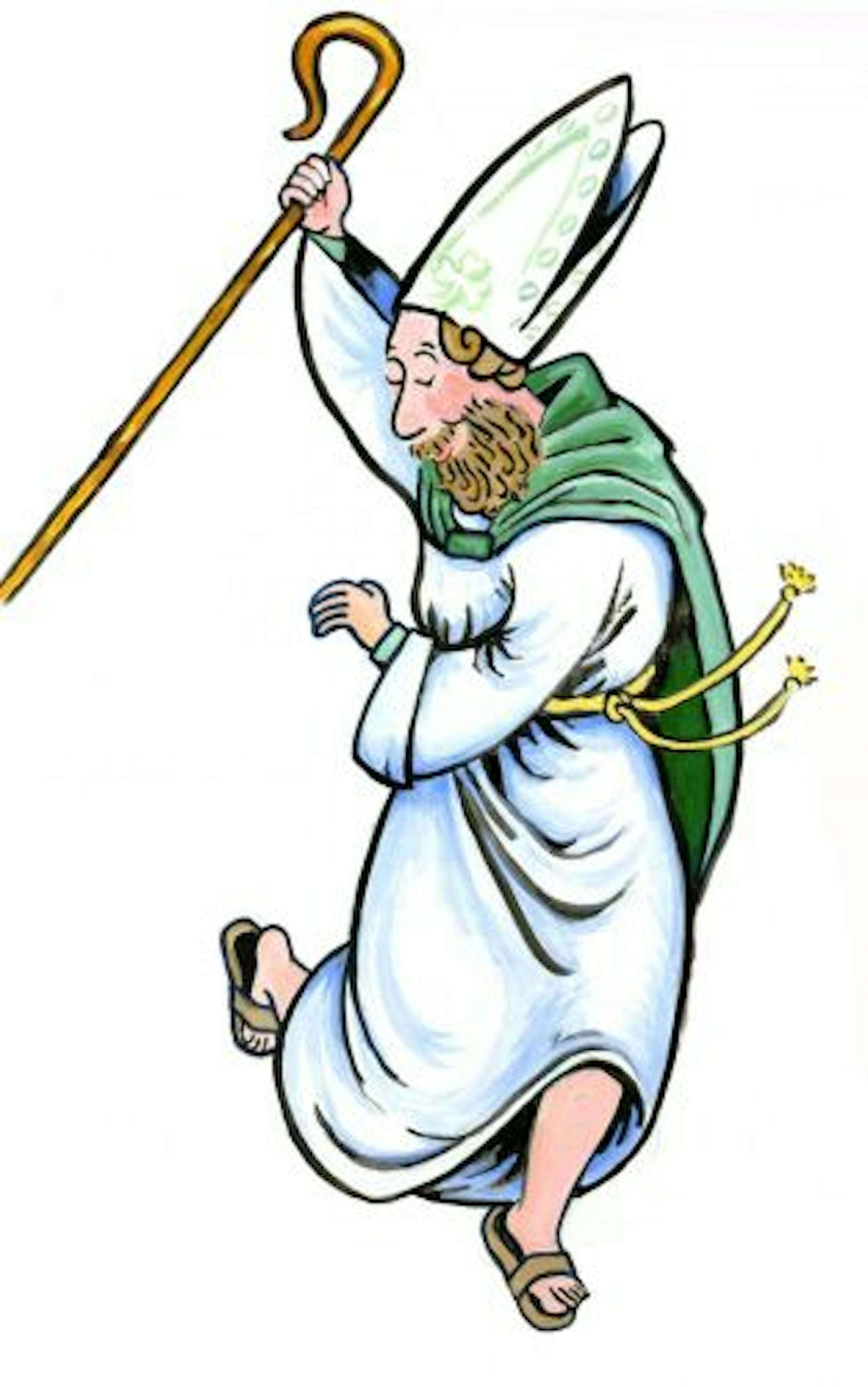 300 dpi 3 col x 6.5 in / 146x165 mm / 497x562 pixels Amy Raudenbush color illustration of St. Patrick listening to a mp3 player while chasing snakes out of Ireland. Philadelphia Daily News 2004 <p> KEYWORDS: krtstpatrick krtfeatures features krtnational national krtworld world krtreligion religion krt aspecto aspectos baile christianity culebra dance grabado illustration ilustracion ireland irish irlanda irlandes mp3 ipod music musica raudenbush coddington religion saint st. patrick santo serpie