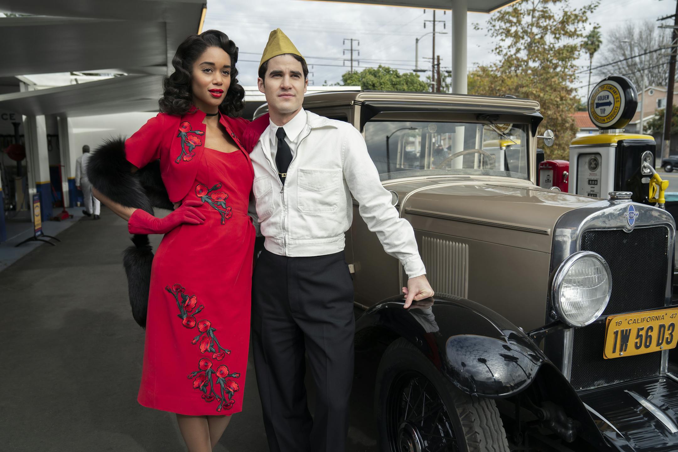 Laura Harrier as Camille Washington and Darren Criss as Raymond Ainsley in Episode 106 of the new Ryan Murphy limited series on Netflix, 'HOLLYWOOD.' (Saeed Adyani/Netflix/TNS) ORG XMIT: 1695030