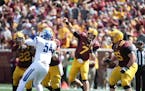 Minnesota Gophers quarterback Mitch Leidner threw the ball downfield in the fourth quarter as the Gophers took on Indiana State at TCF Bank Stadium, S