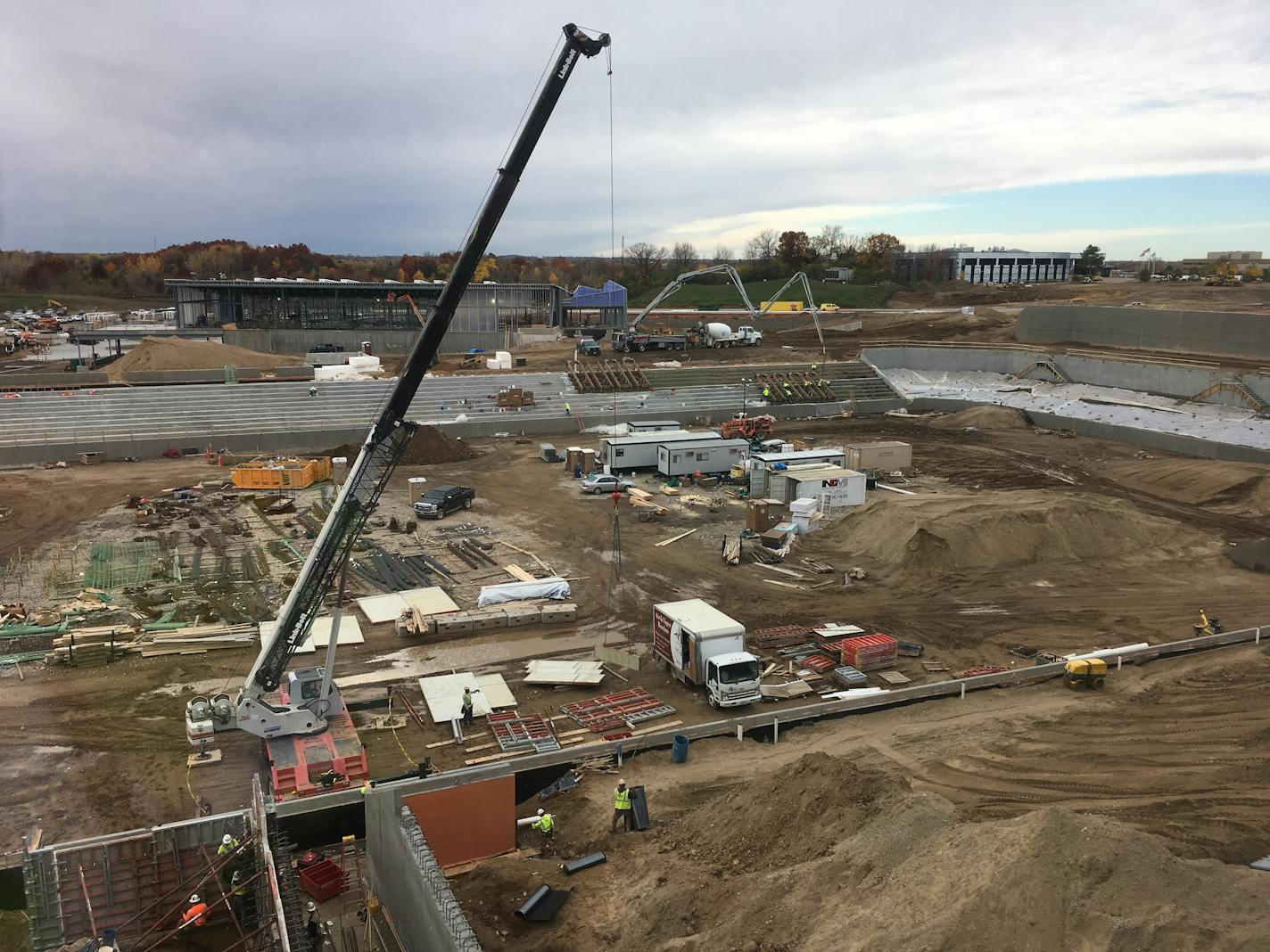 A view of the construction of the new Vikings practice stadium in Eagan which will be called Twin Cities Orthopedics stadium.