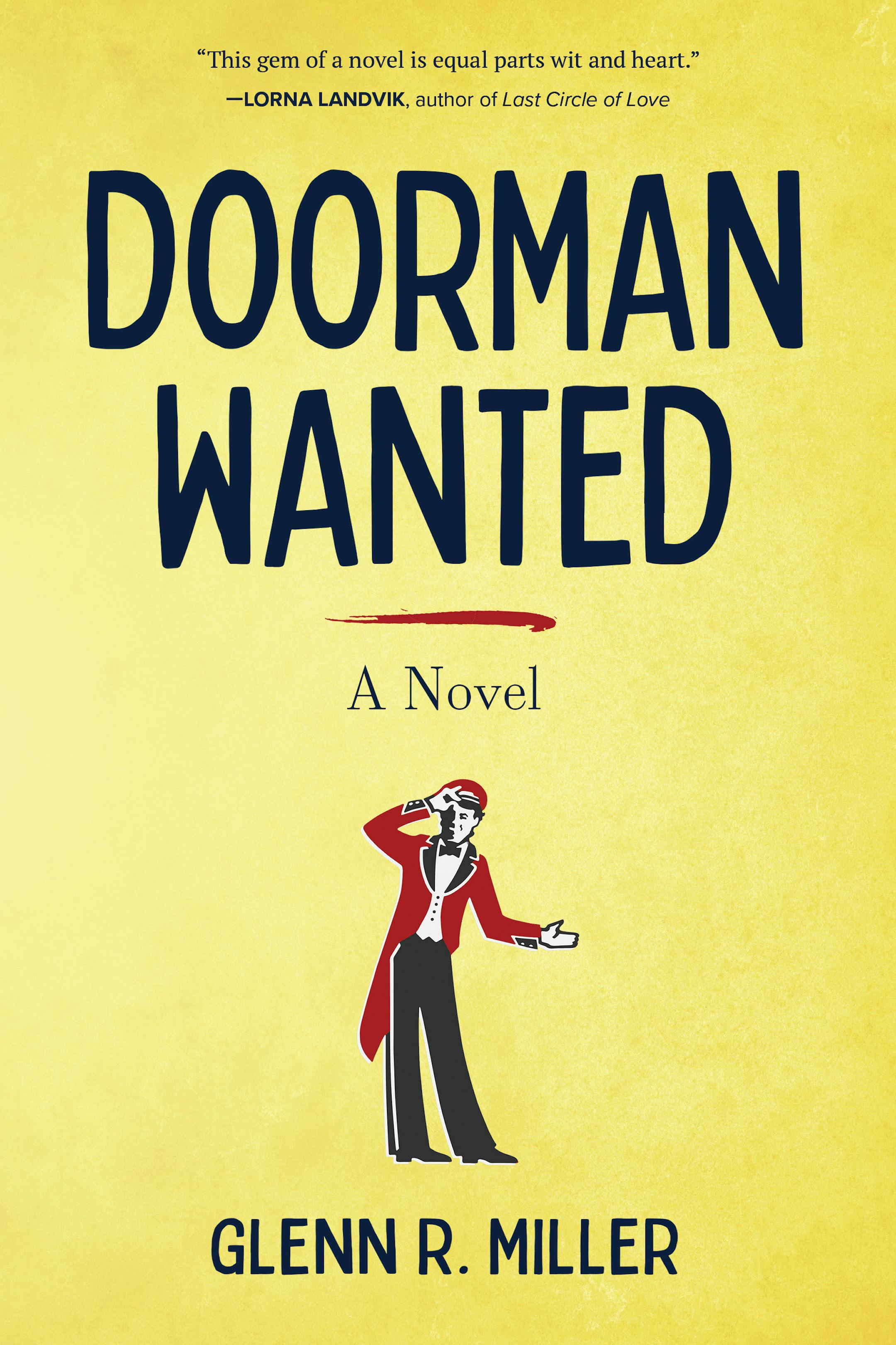 yellow book cover, with a drawing of a doorman
