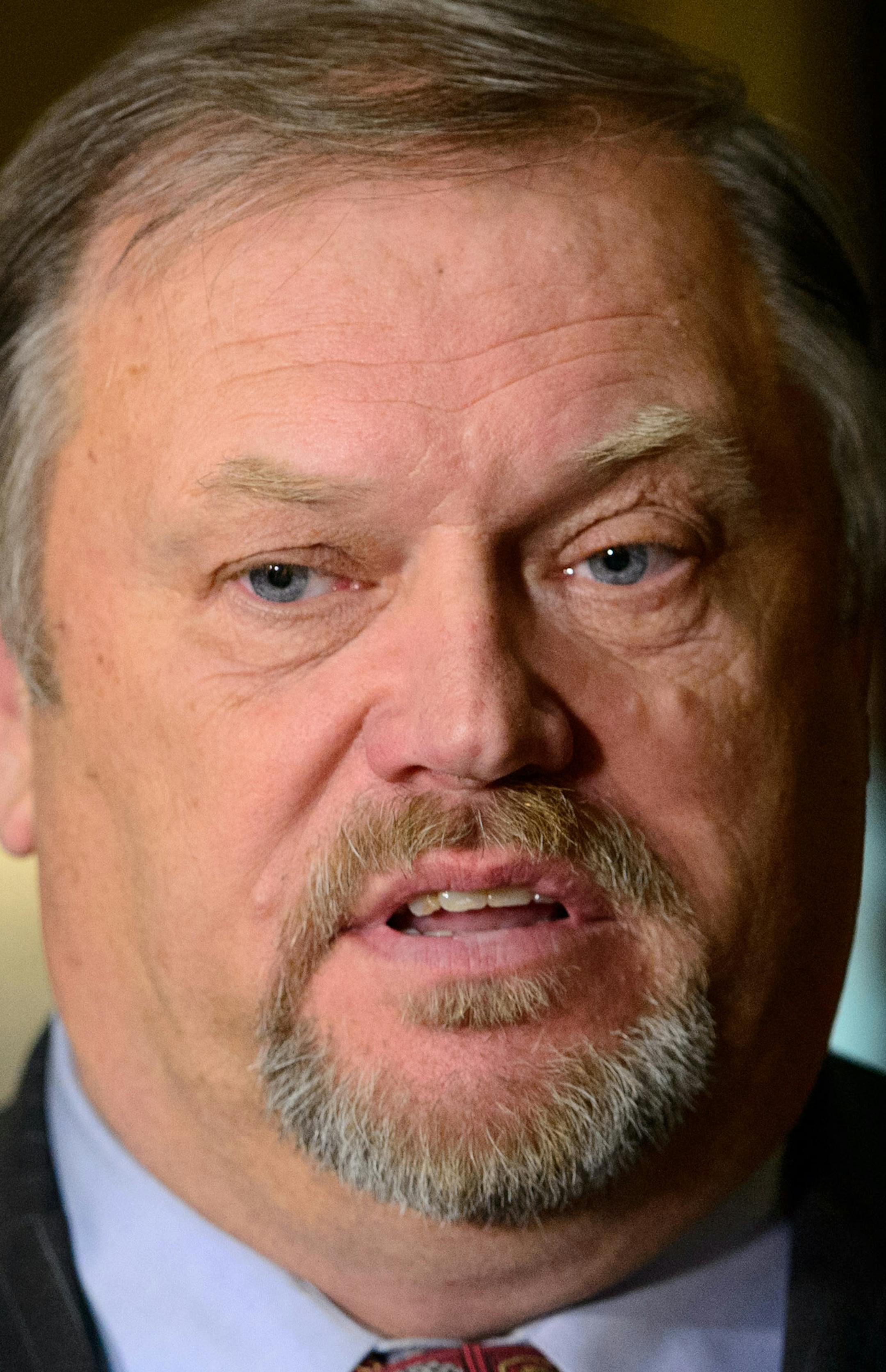 Senate Majority Leader Tom Bakk talked about his meeting with the MLS group led by Dr. Bill McGuire. ] GLEN STUBBE * gstubbe@startribune.com Tuesday, April 14, 2015 Dr. Bill McGuire headed to the State Capitol Tuesday to pitch his stadium plan to lawmakers includingSenate Majority Leader Tom Bakk and House Speaker Kurt Daudt.