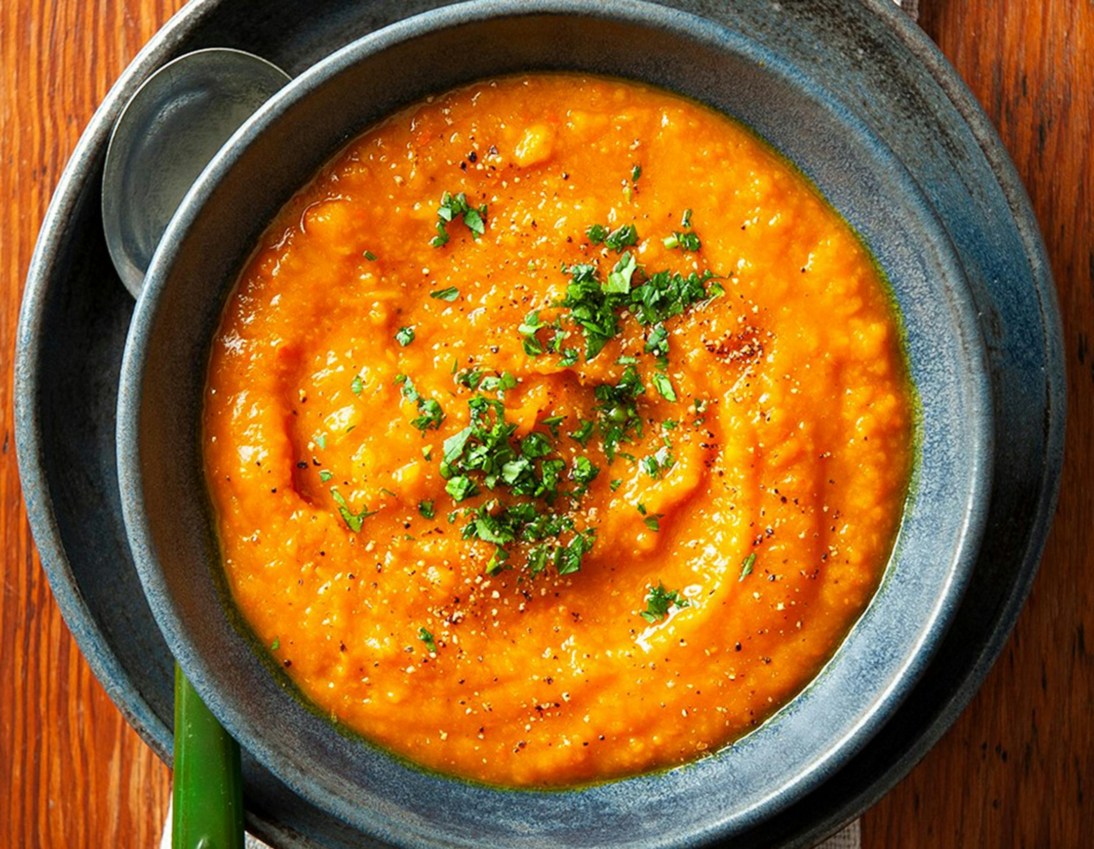 Curried Sweet Potato Soup is a good way to use leftover roasted sweet potatoes.