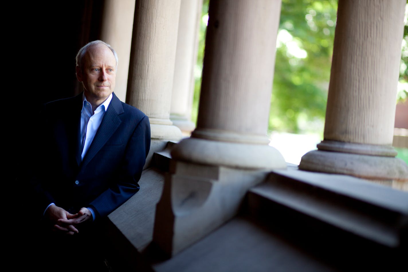 Michael Sandel, Anne T. and Robert M. Bass Professor of Government, speaks about his latest book, "What Money Can't Buy: The Moral Limits of Markets" for a Harvard Bound piece in the Harvard Gazette. Michael Sandel is pictured inside Memorial Hall at Harvard University. Stephanie Mitchell/Harvard Staff Photographer