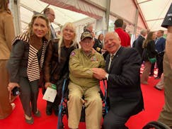 Gov. Tim Walz and First Lady Gwen Walz with Dennis Boldt, a World War II veteran from Mankato, while in Normandy, France, for the 80th anniversary of 