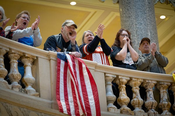 People yelled “stop the madness” during a Minnesota GOP “Freedom Rally” at the State Capitol on Tuesday.