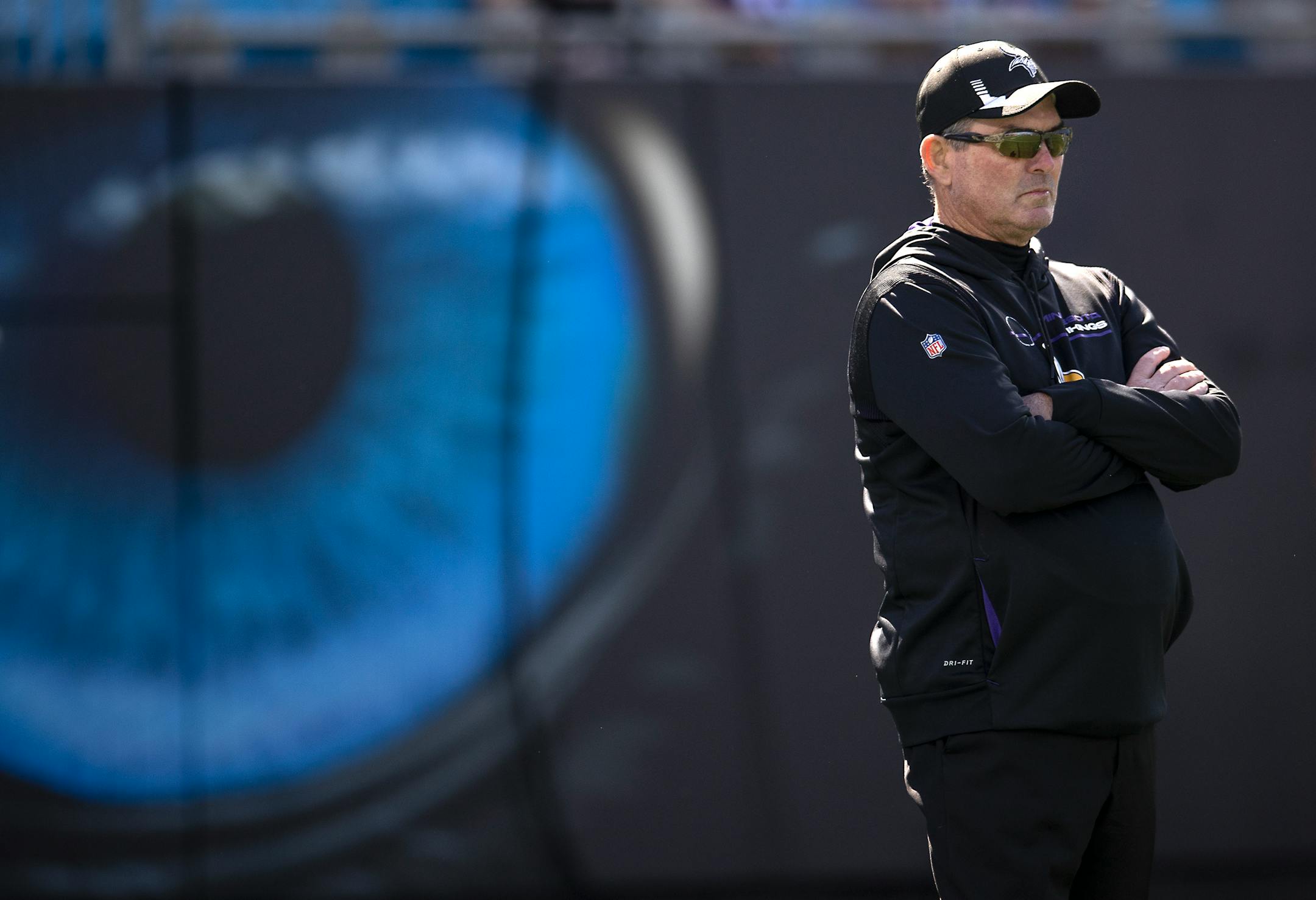 Vikings Head Coach Mike Zimmer took to the field before the game, Sunday, October 17, 2021 in Charlotte.
