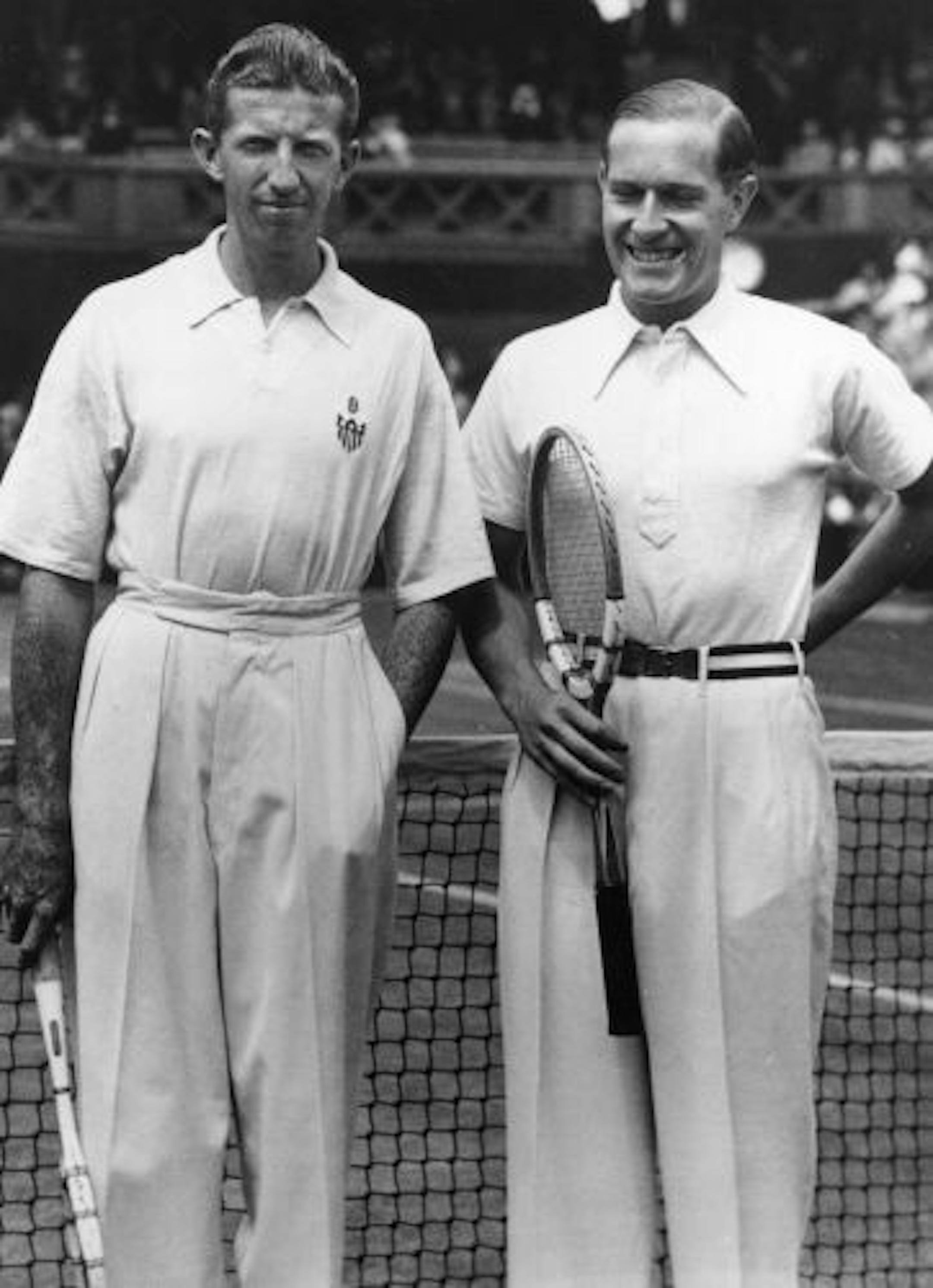 July 2, 1937: American tennis player Donald Budge and Gottfried von Cramm of Germany before their men's singles final match at Wimbledon, London. Budge went on to win.