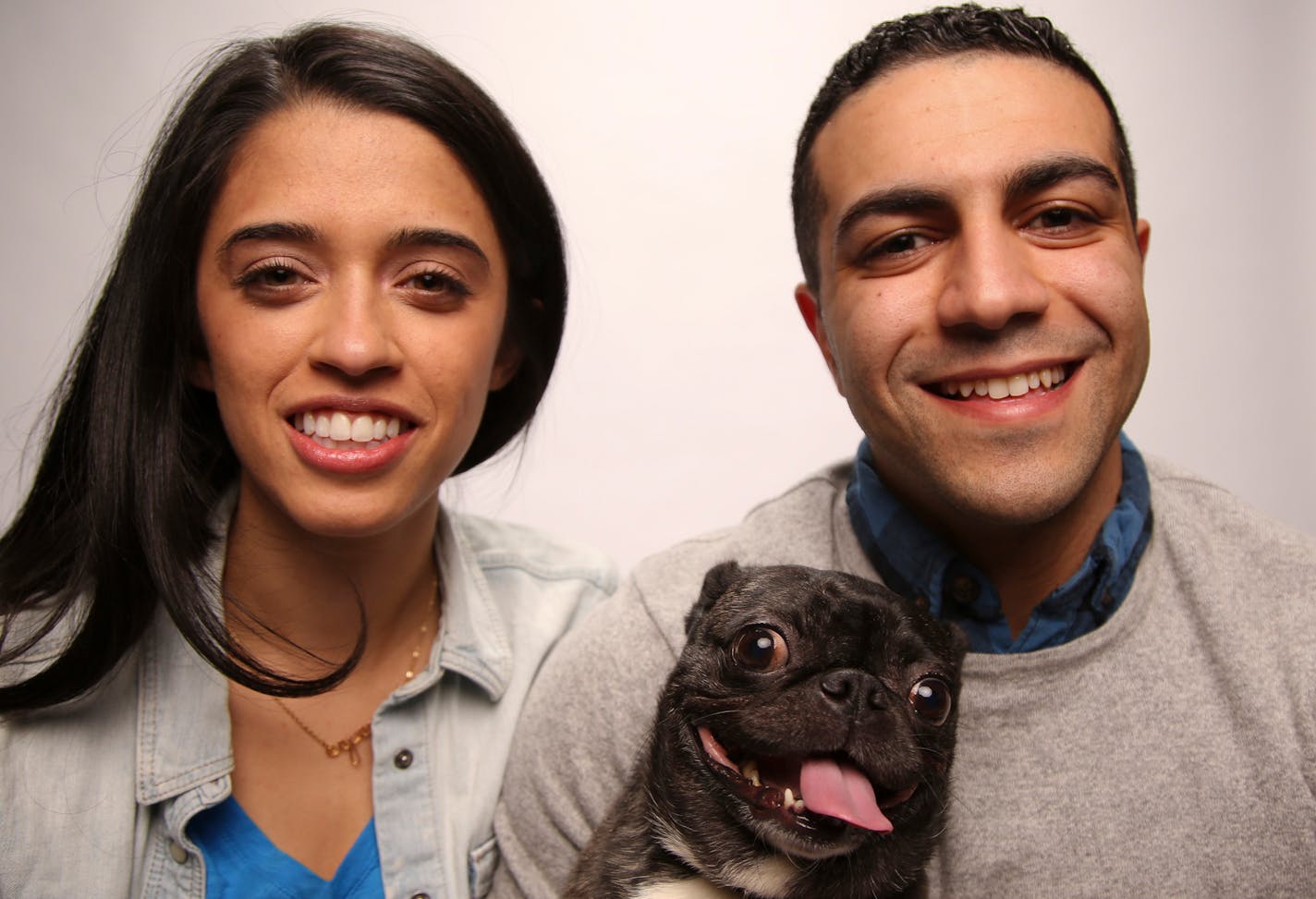 Ashley Paguyo and Ahmed El Shourbagy, the duo behind Dogs of Instagram, with Lucy, a Boston terrier and pug mix.