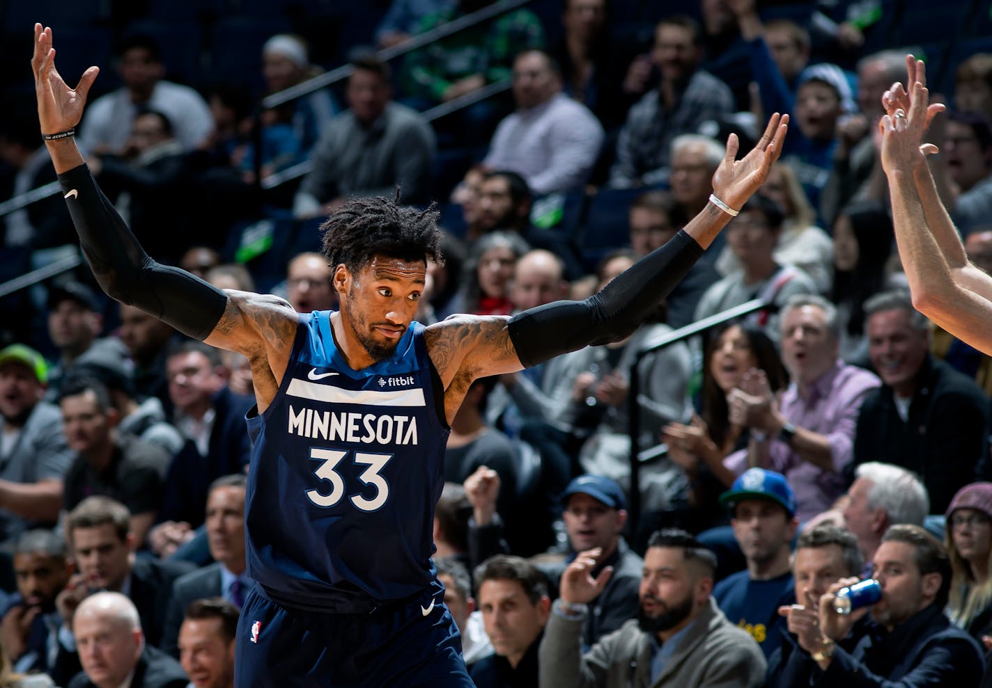 Robert Covington reacted after making a three-point shot in the second quarter.