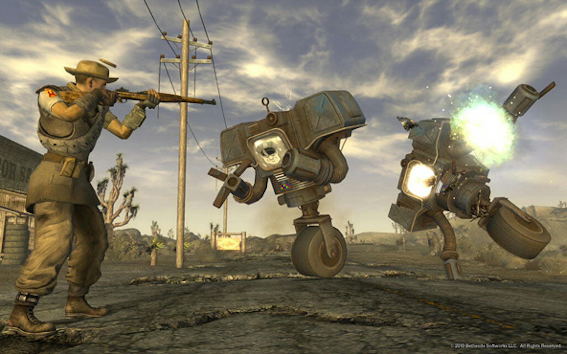 In this video game image released by Bethesda Softworks, a scene is shown from the post-apocalyptic game "Fallout: New Vegas."
