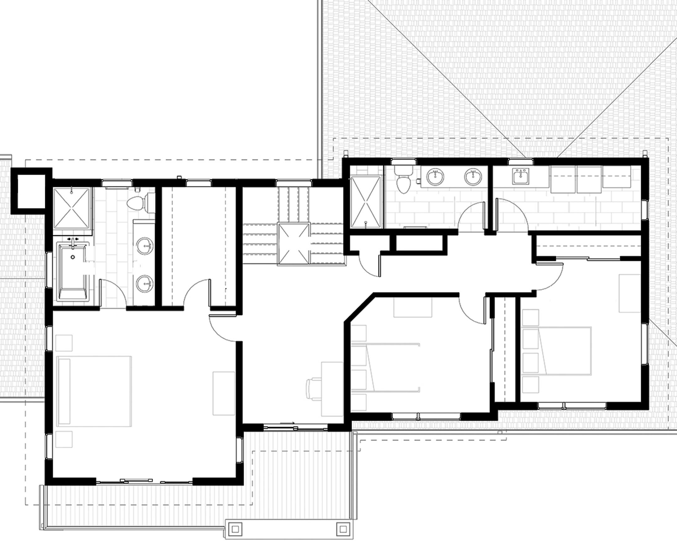 Home plan blends traditional and modern style.