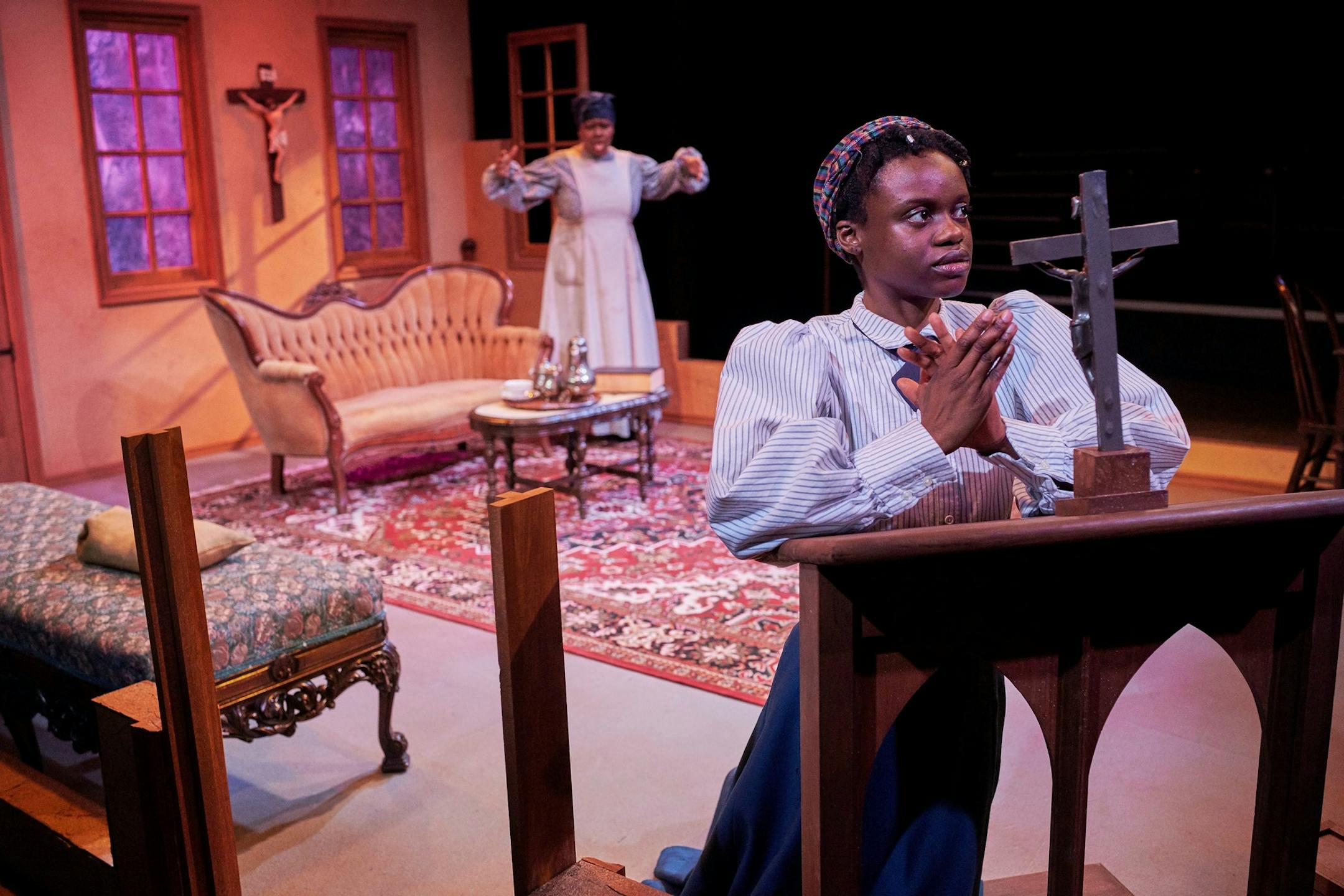 Ivory Doublette and Ashe Jaafaru in Frank Theatre's "The Convert," running through March 15 at Gremlin Theatre.