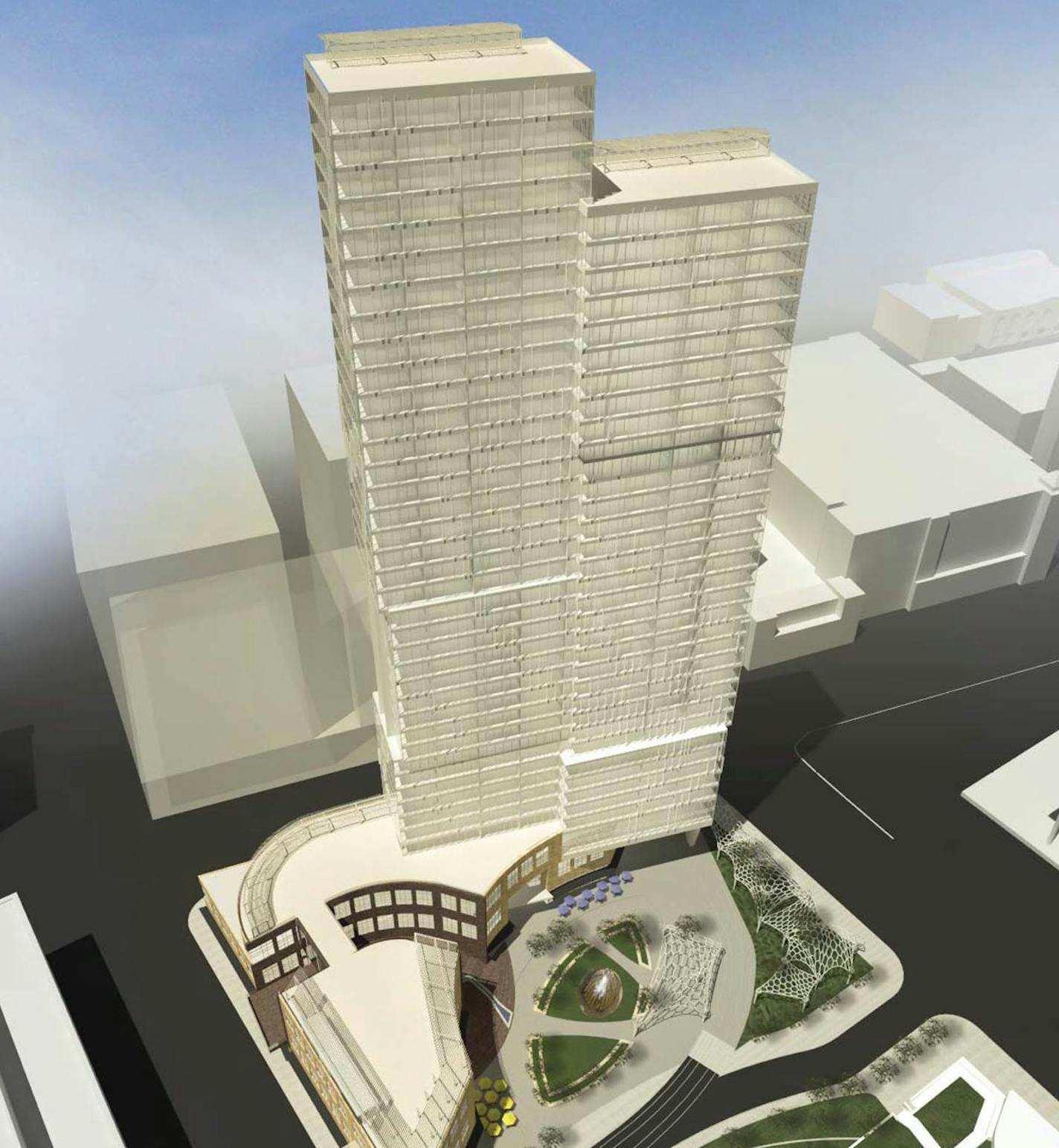 United Properties&#x201a;&#xc4;&#xf4; proposal for the Nicollet Hotel Block. Courtesy of United Properties and architect LHB.