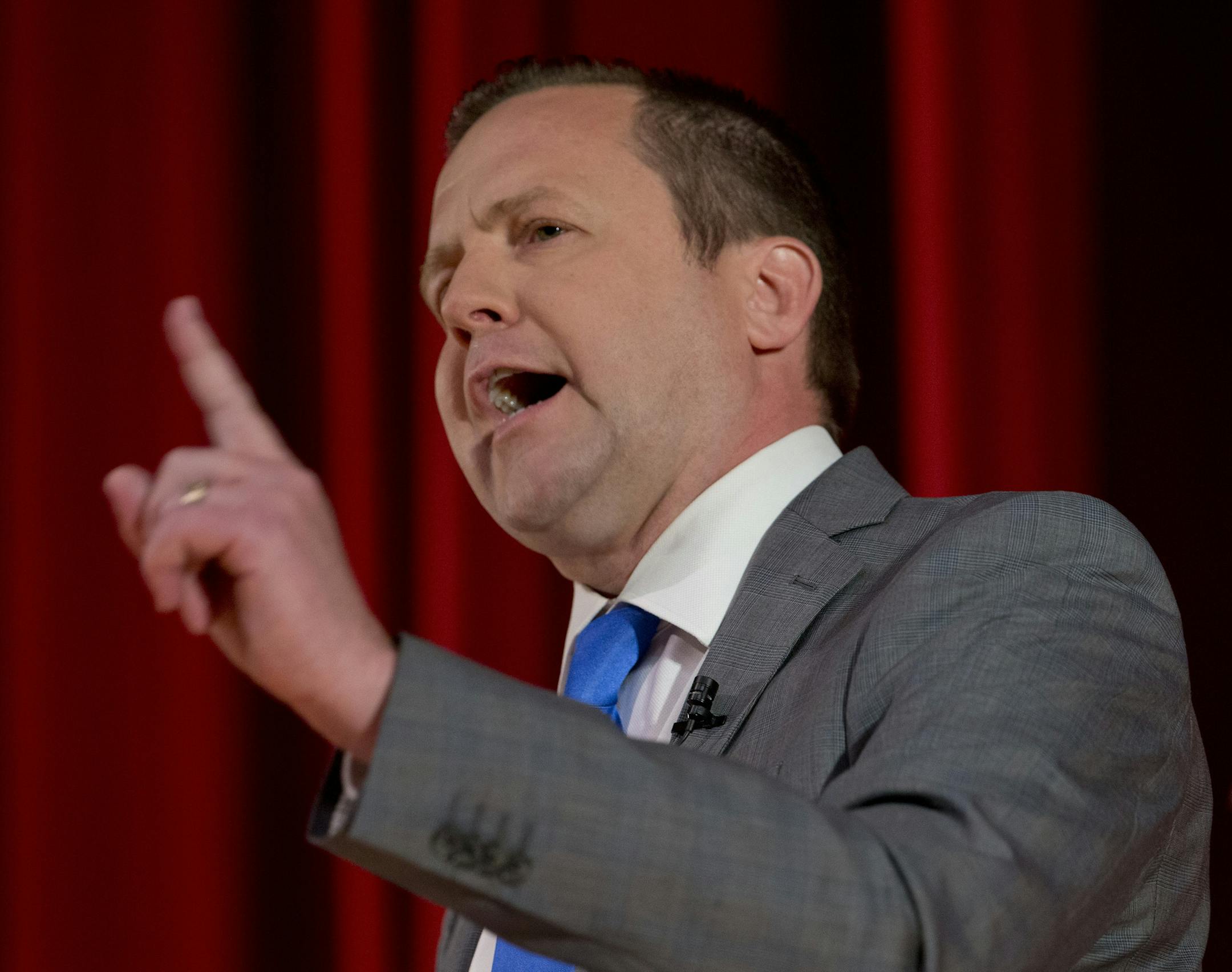 Republican gubernatorial candidate Corey Stewart, speaks during a Tea Party debate at in Goochland, Va., in April.
Saturday, April 22, 2017.
