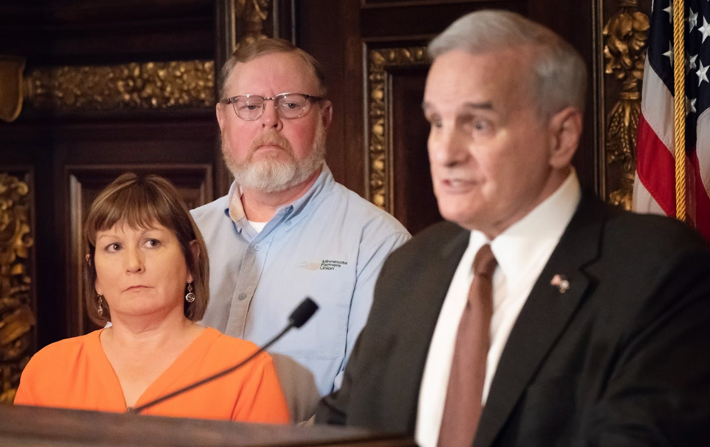 Therese and Brian Romsdahl, farmers from Butterfield, MN, pay about $33,000 a year in health care premiums. Governor Dayton called for legislators to support a MinnesotaCare Buy-in to give uninsured or underinsured people healthcare choices. ] GLEN STUBBE &#x2022; glen.stubbe@startribune.com Tuesday, May 8, 2018 Governor Dayton called for legislators to support a MinnesotaCare Buy-in to give uninsured or underinsured people healthcare choices.