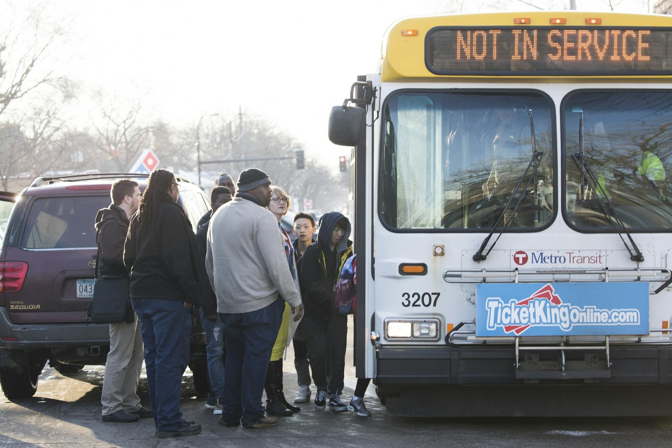 Students are put on a bus after being evacuated.