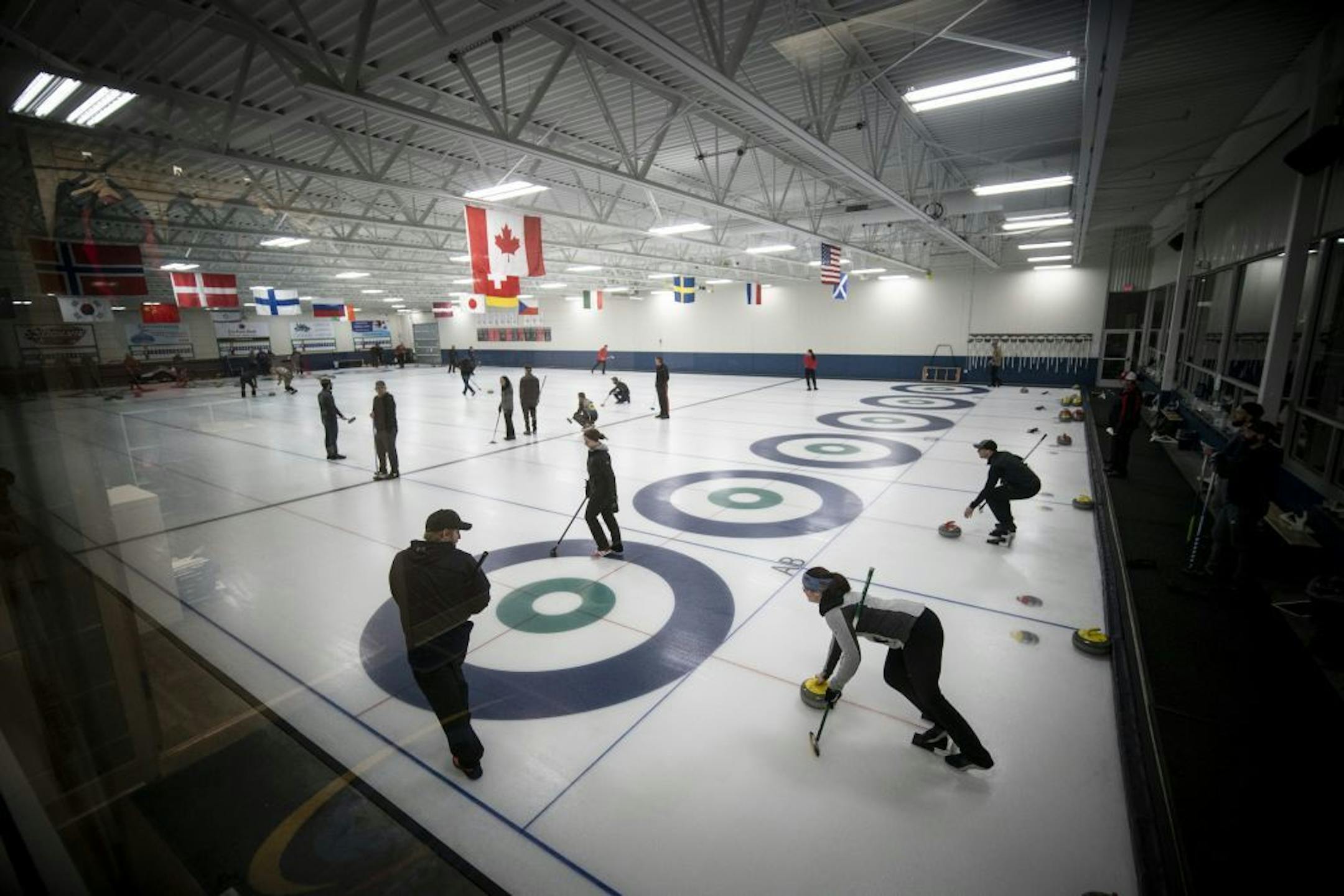 The Wednesday night curling league at the Four Seasons Curling Club in Blaine, Minn., Wednesday, January 29, 2020.