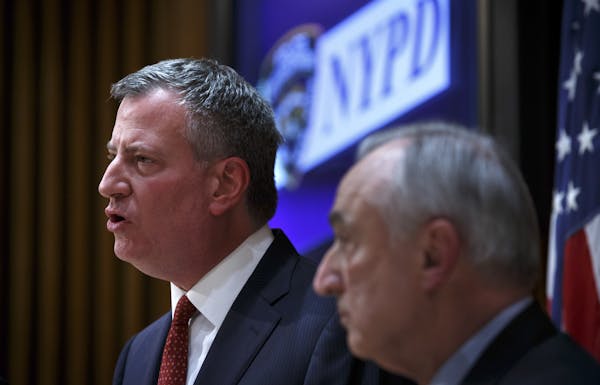 New York Mayor Bill de Blasio and Police Commissioner William Bratton at a news conference at One Police Plaza in New York, Dec. 22, 2014. Mayor Bill 
