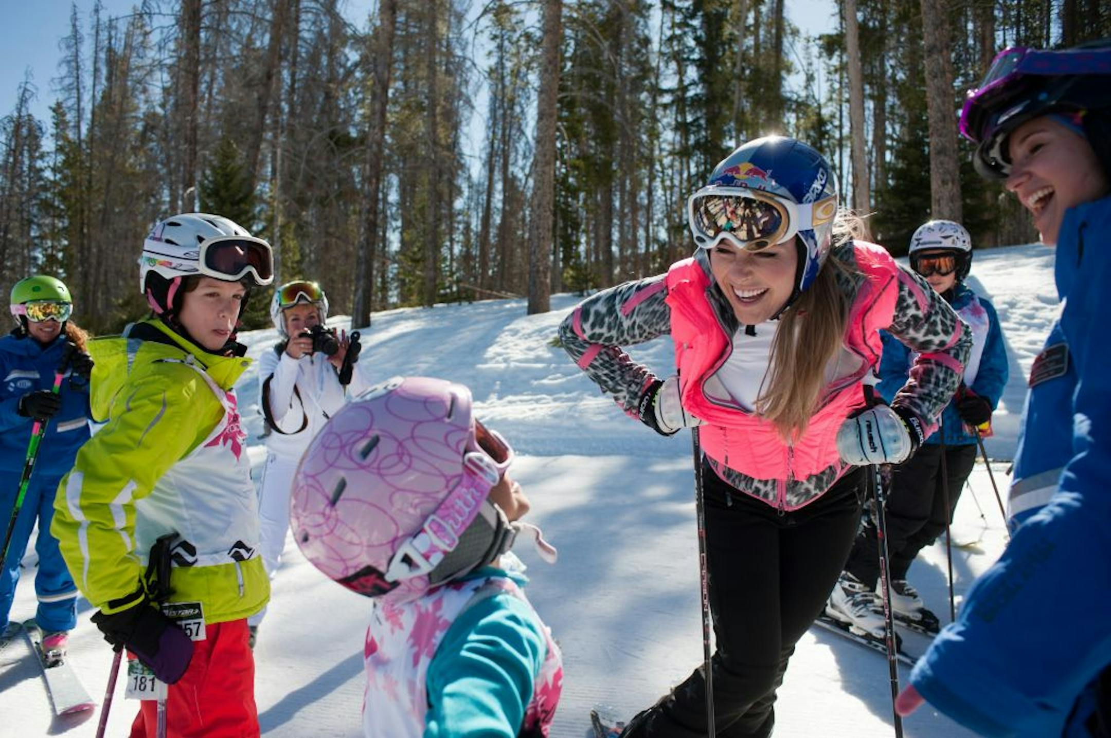 Lindsey Vonn meets with students from her new Ski Girls Rock training program in Vail,.