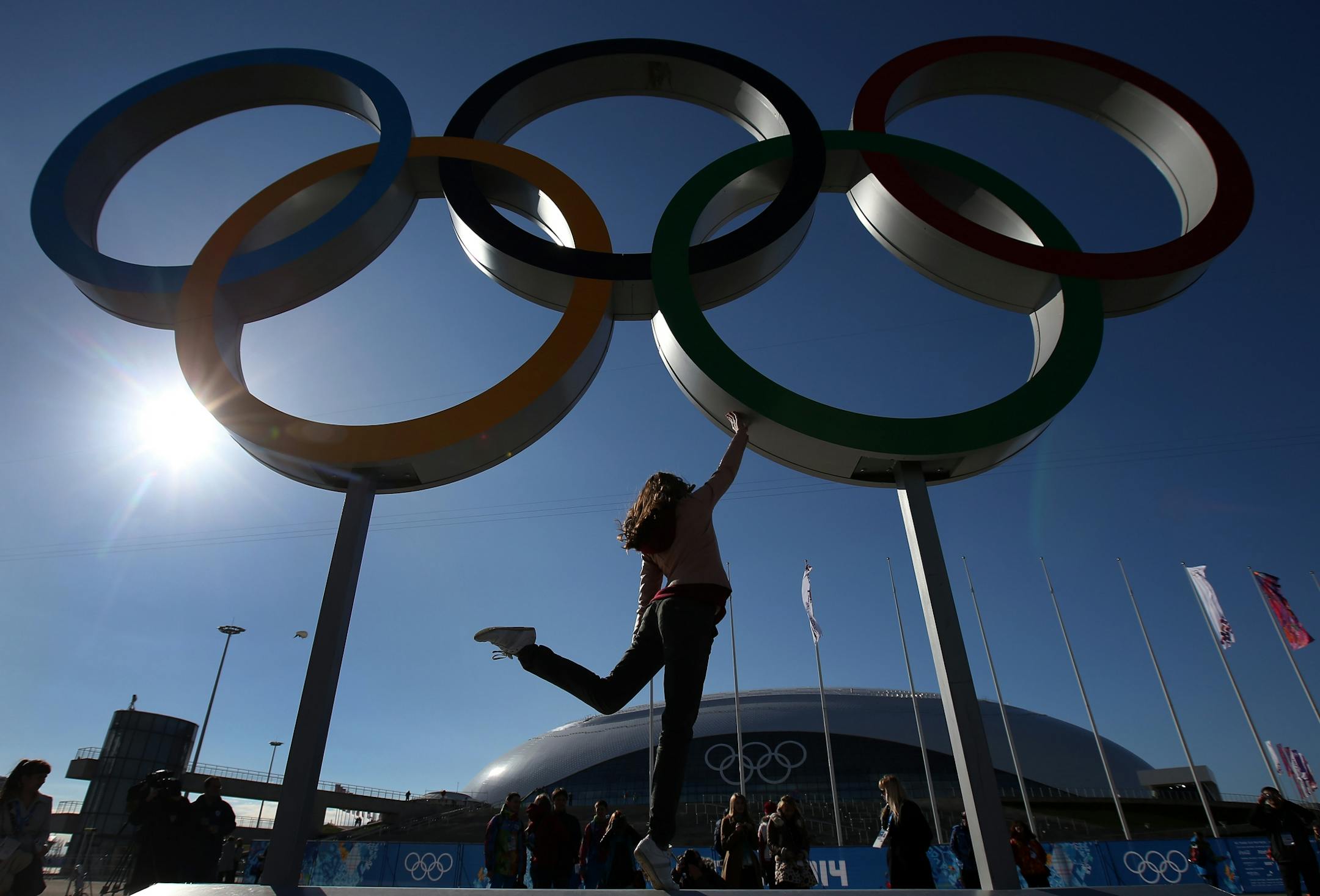The Olympics rings were a popular place for photos on Thursday at Olympic Park in Adler, Russia. Opening ceremonies for the Sochi Winter Olympics are on Friday.