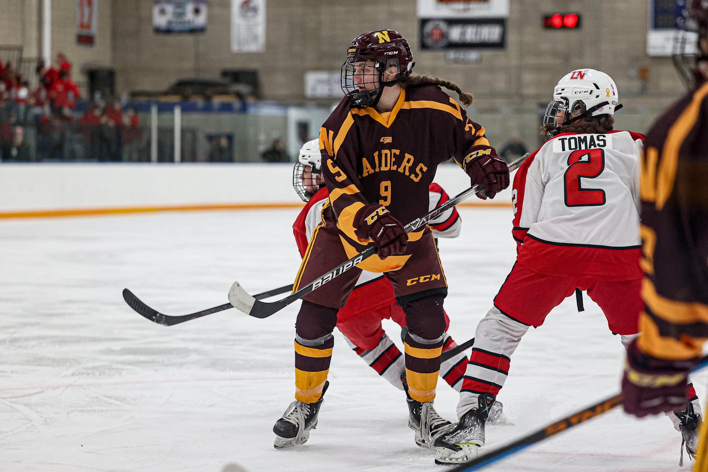 Section 1AA girls hockey championship at Owatonna. Lakeville North vs. Northfield, 2-16-23. Photo by Mark Hvidsten, SportsEngine