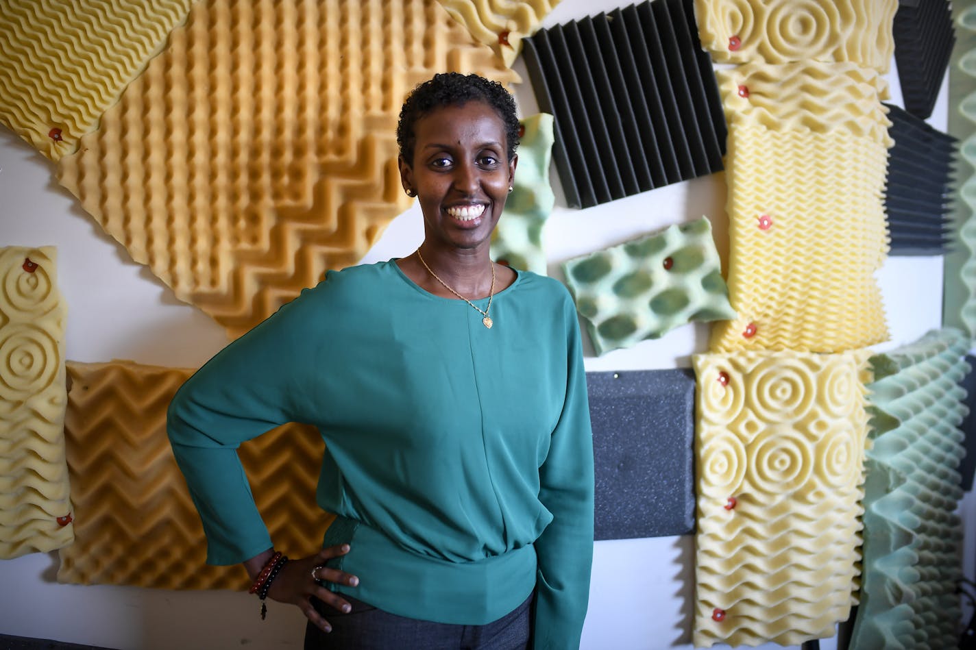 Twin Cities public health advocate Amira Adawe at KALY Radio in Minneapolis, where she hosts the popular show "Beauty-Wellness Talk."