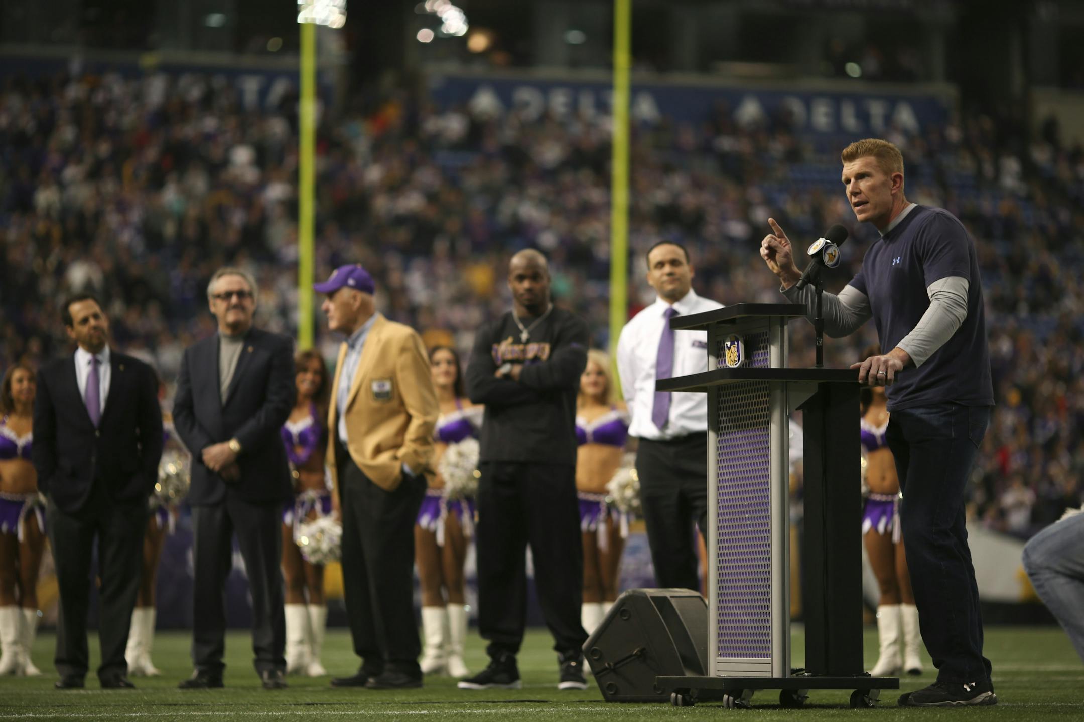 The Minnesota Vikings defeated the Detroit Lions 14-13 in their final game of the season and the last game ever in the Metrodome Sunday afternoon, December 29, 2013 in Minneapolis. Former Vikings player Matt Birk addressed the Metrodome crowd during a ceremony following the game to commemorate the final game.
