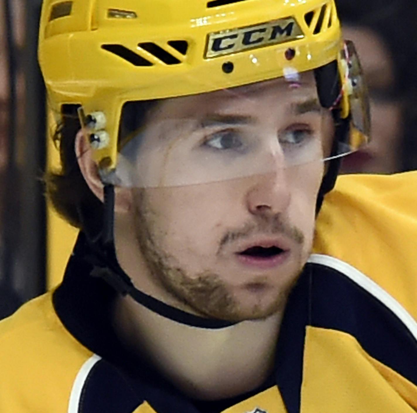 Nashville Predators left wing Filip Forsberg, of Sweden, plays against the New York Islanders during the first period of an NHL hockey game Tuesday, April 4, 2017, in Nashville, Tenn. (AP Photo/Mark Zaleski) ORG XMIT: OTK